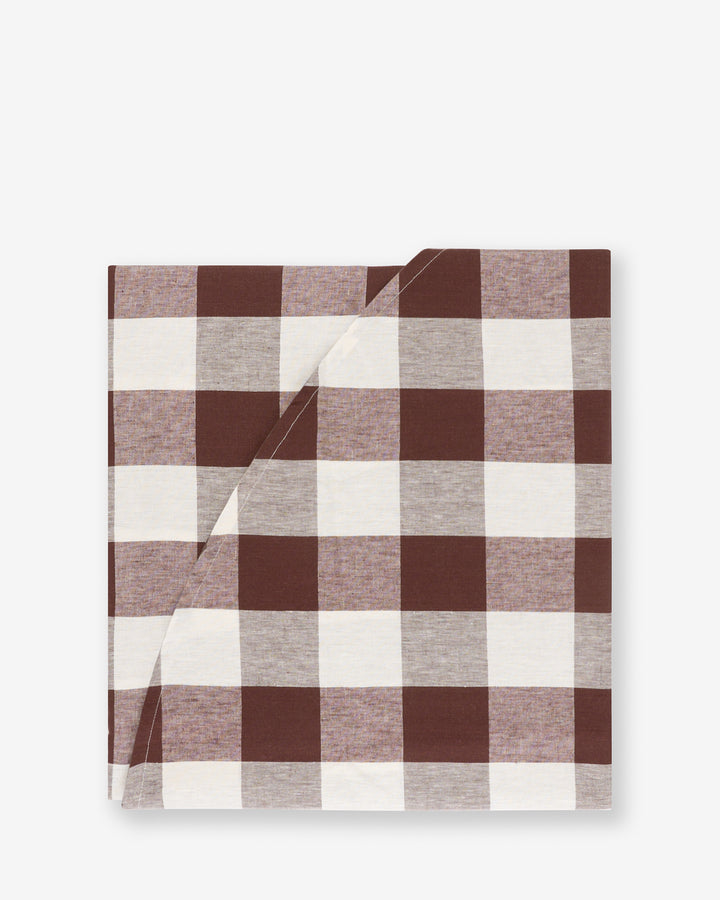 Chocolate Brown Gingham Round Linen Tablecloth