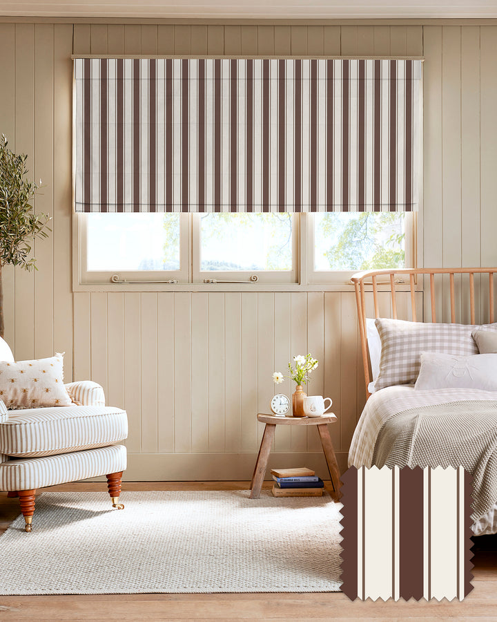 Oundle Chocolate Stripe Made to Measure Roman Blind