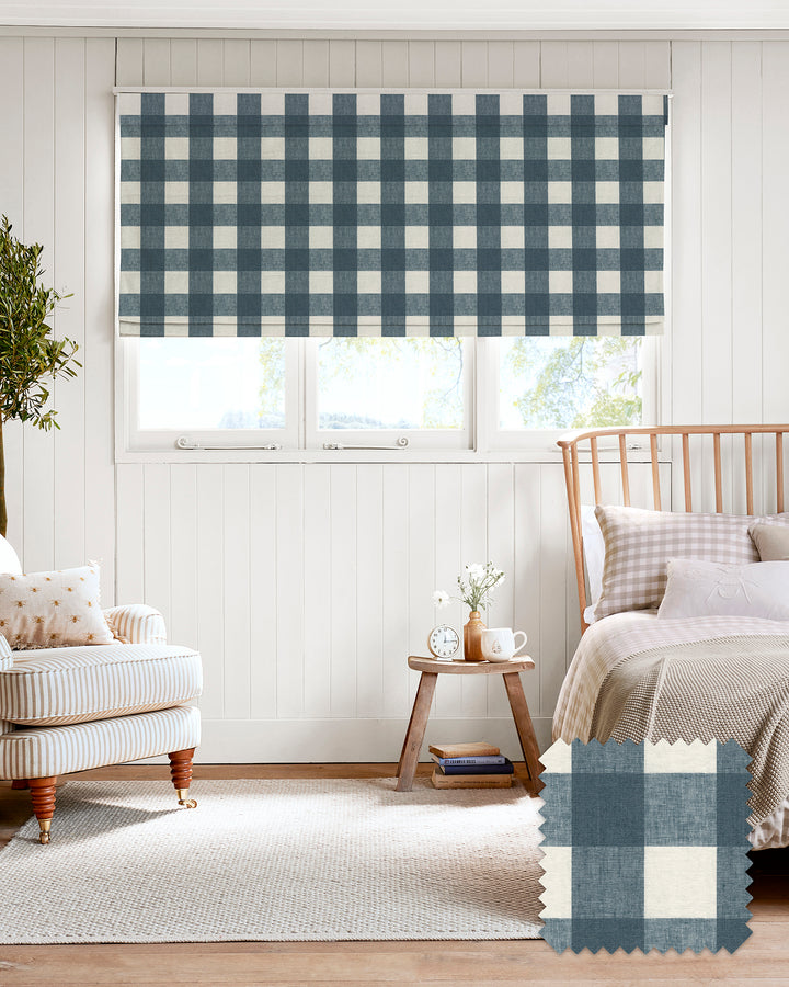 Oundle Navy Gingham Made to Measure Roman Blind