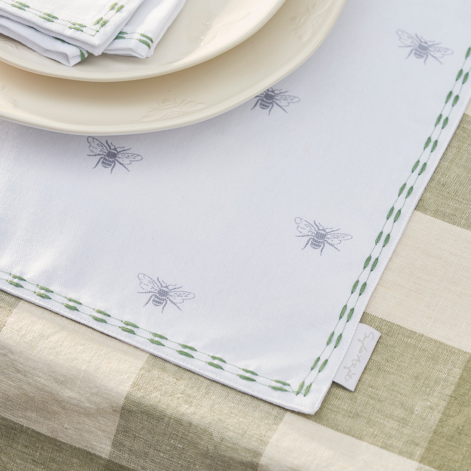 Bees Embroidered Fabric Placemats (Set of 2)