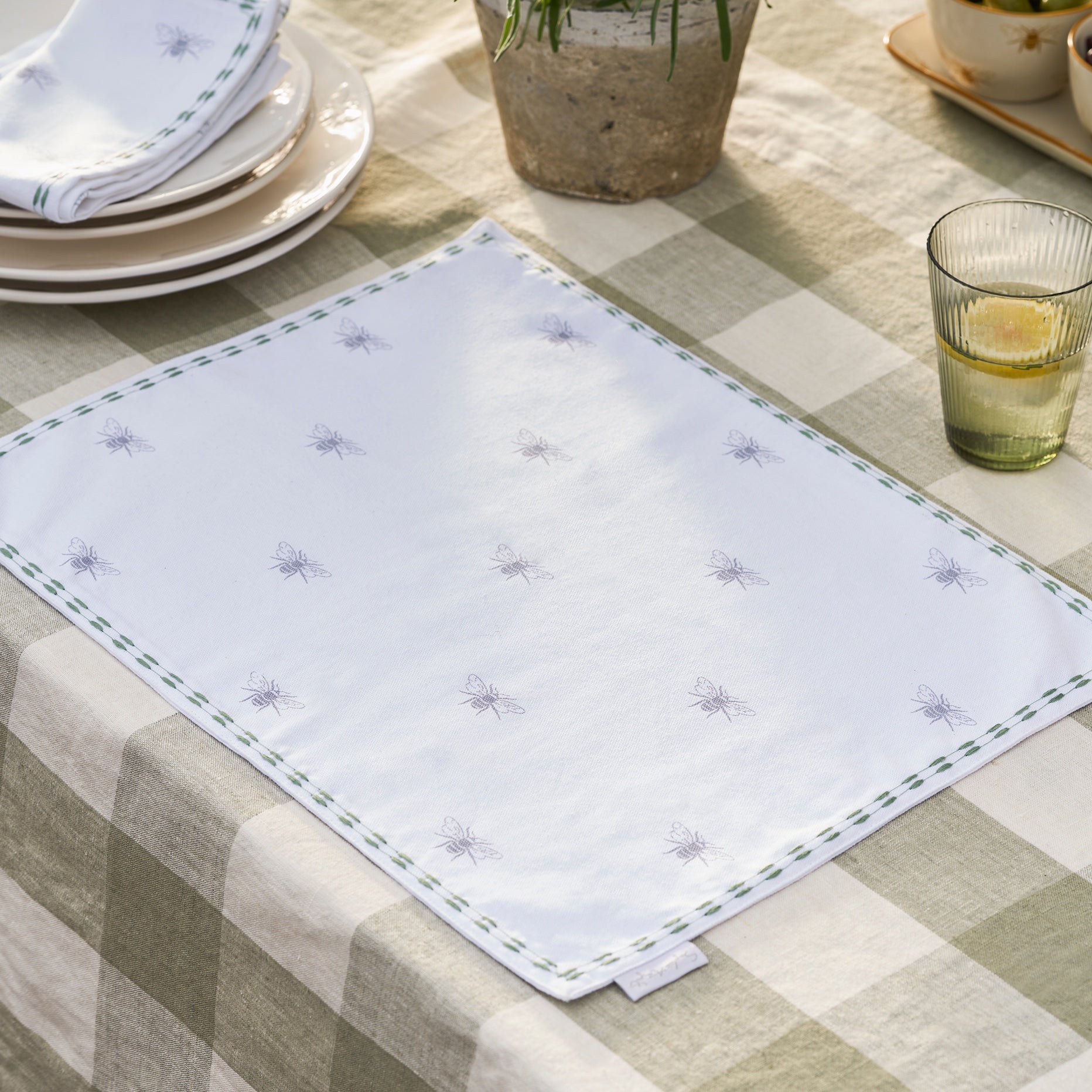 Bees Embroidered Fabric Placemats (Set of 2)