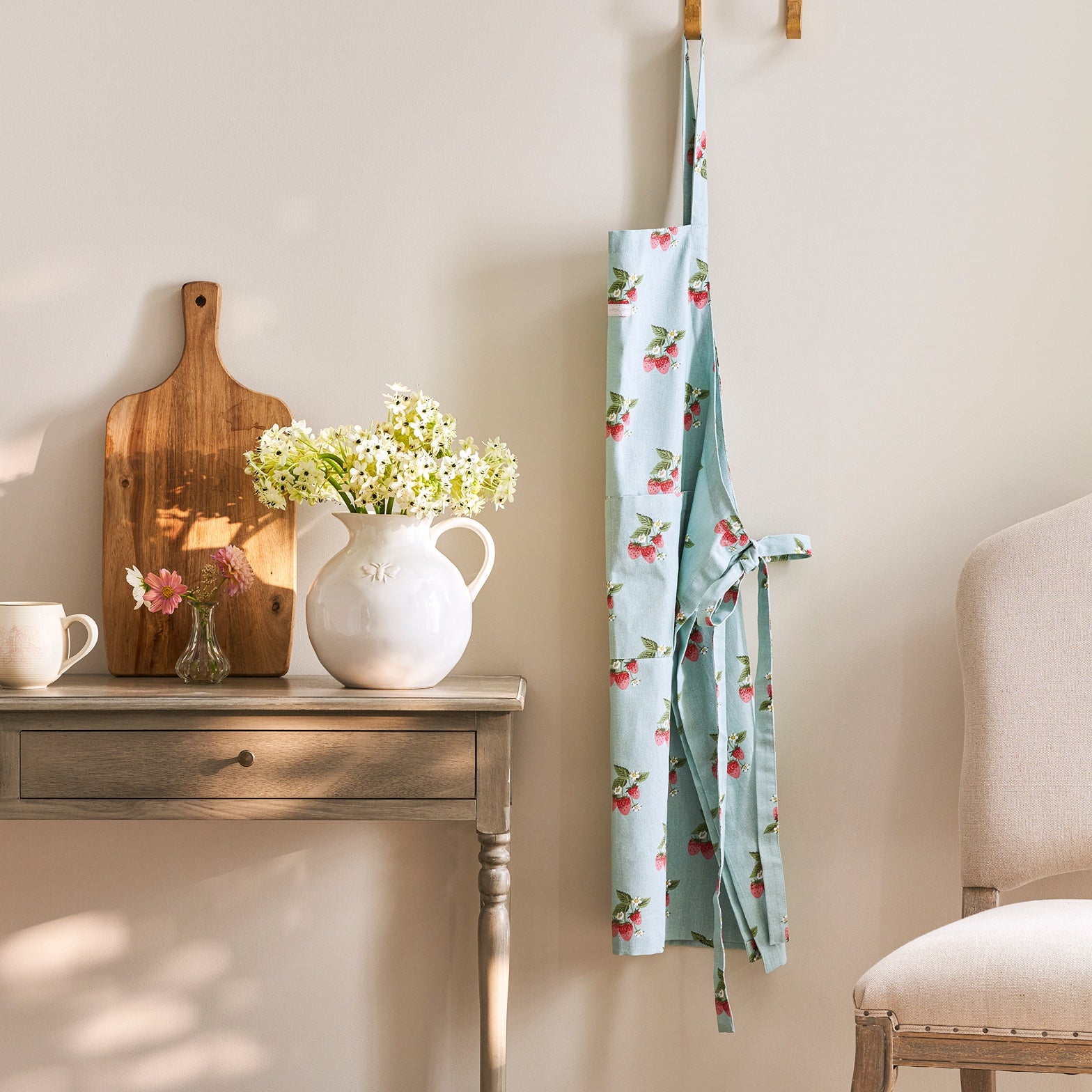 Strawberries Blue Adult Apron by Sophie Allport