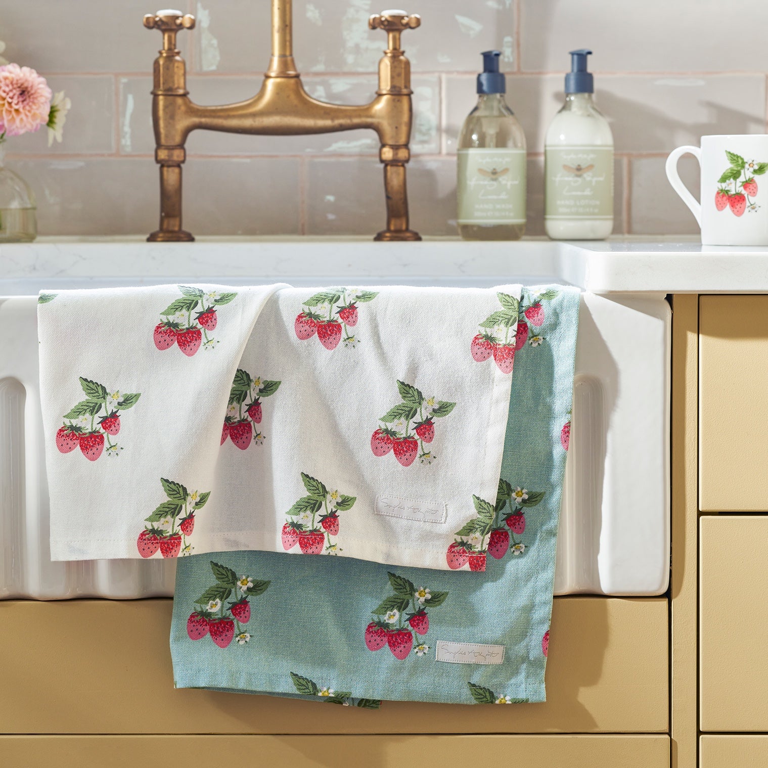Strawberries Blue Tea Towel (Set of 2) by Sophie Allport