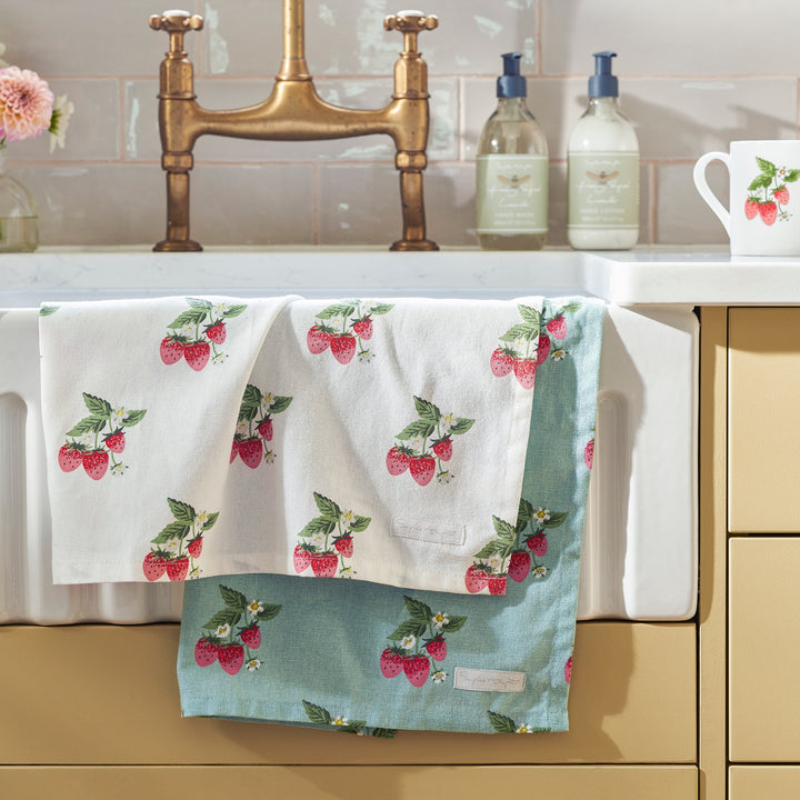 Strawberries Blue Tea Towel (Set of 2) by Sophie Allport