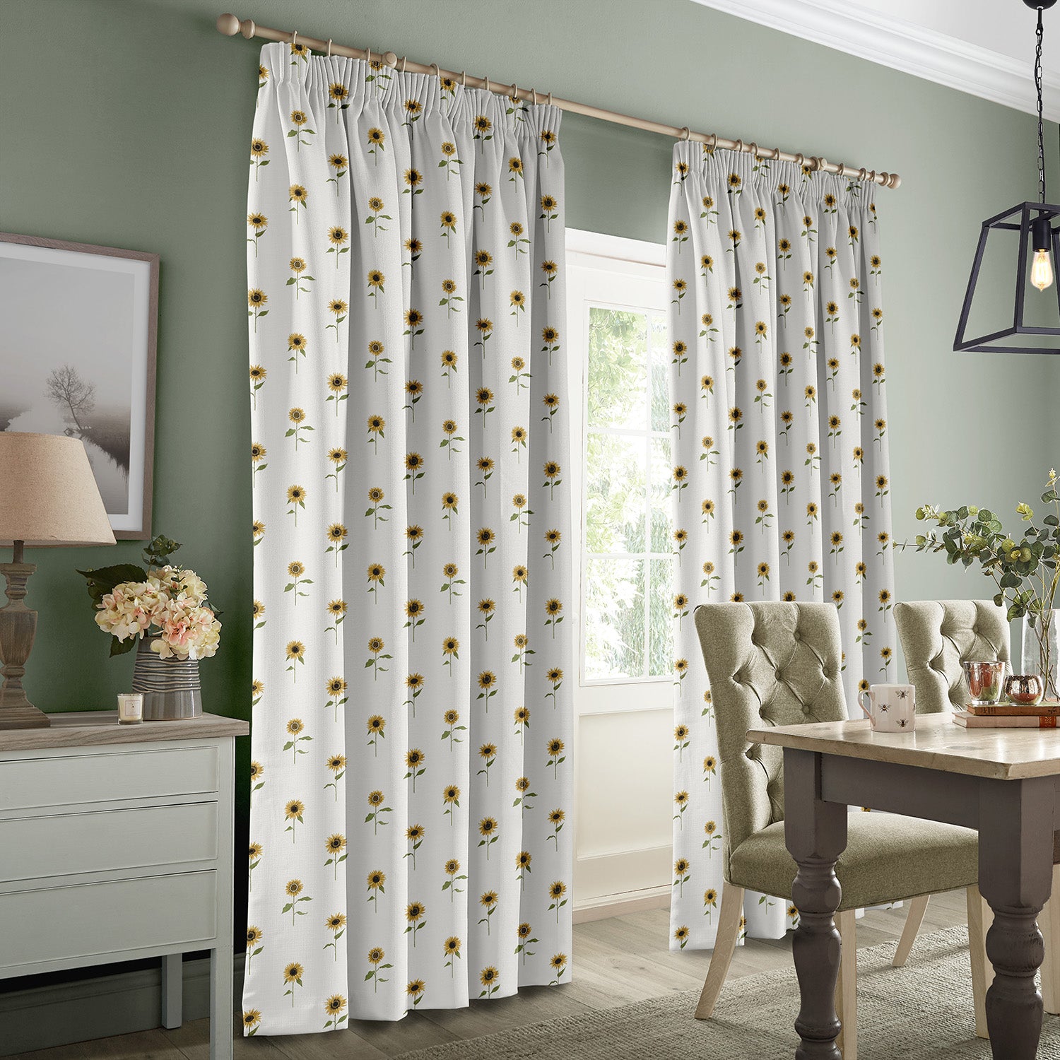 Sunflowers White Made to Measure Curtains