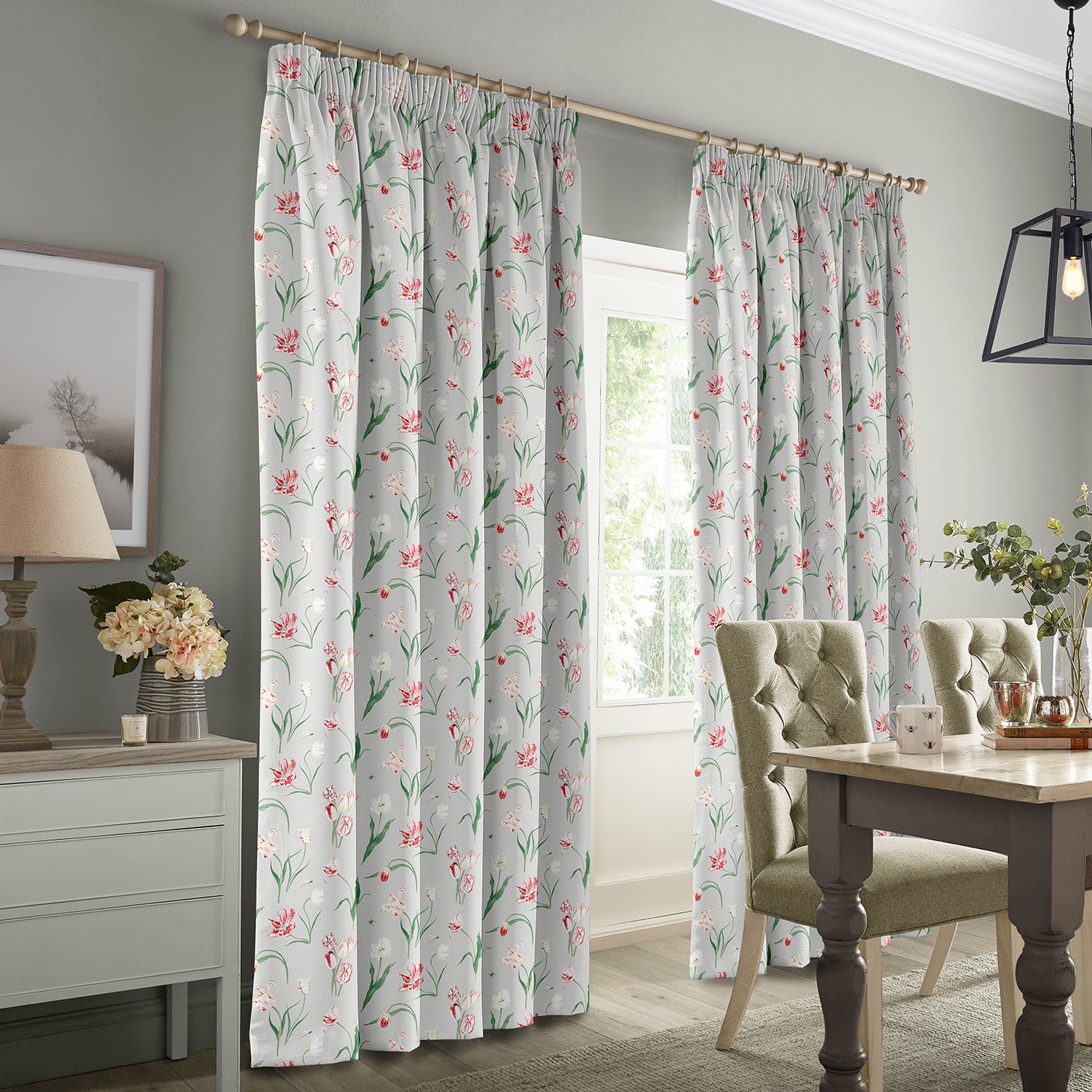 Tulips Pale Grey Made to Measure Curtains