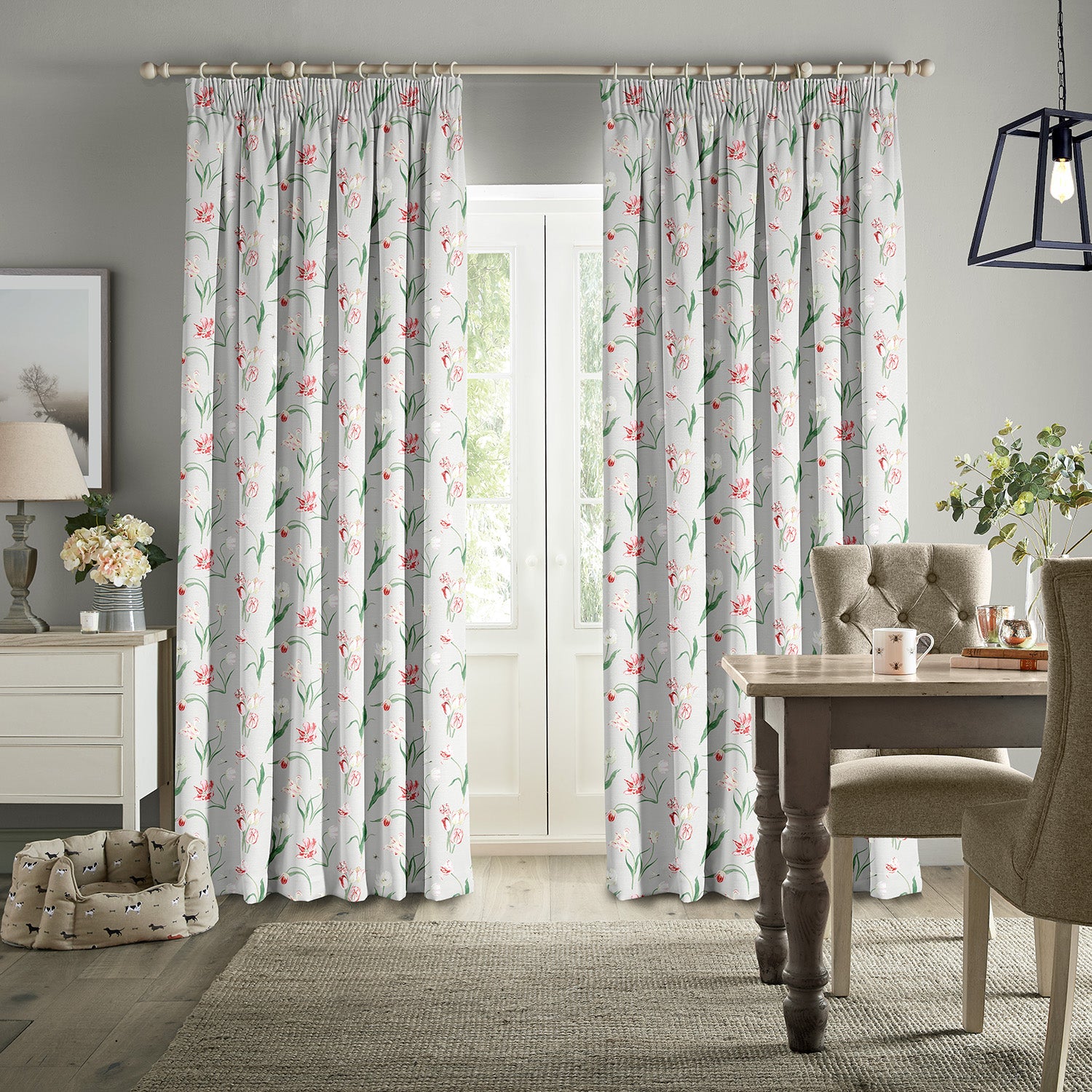 Tulips Pale Grey Made to Measure Curtains
