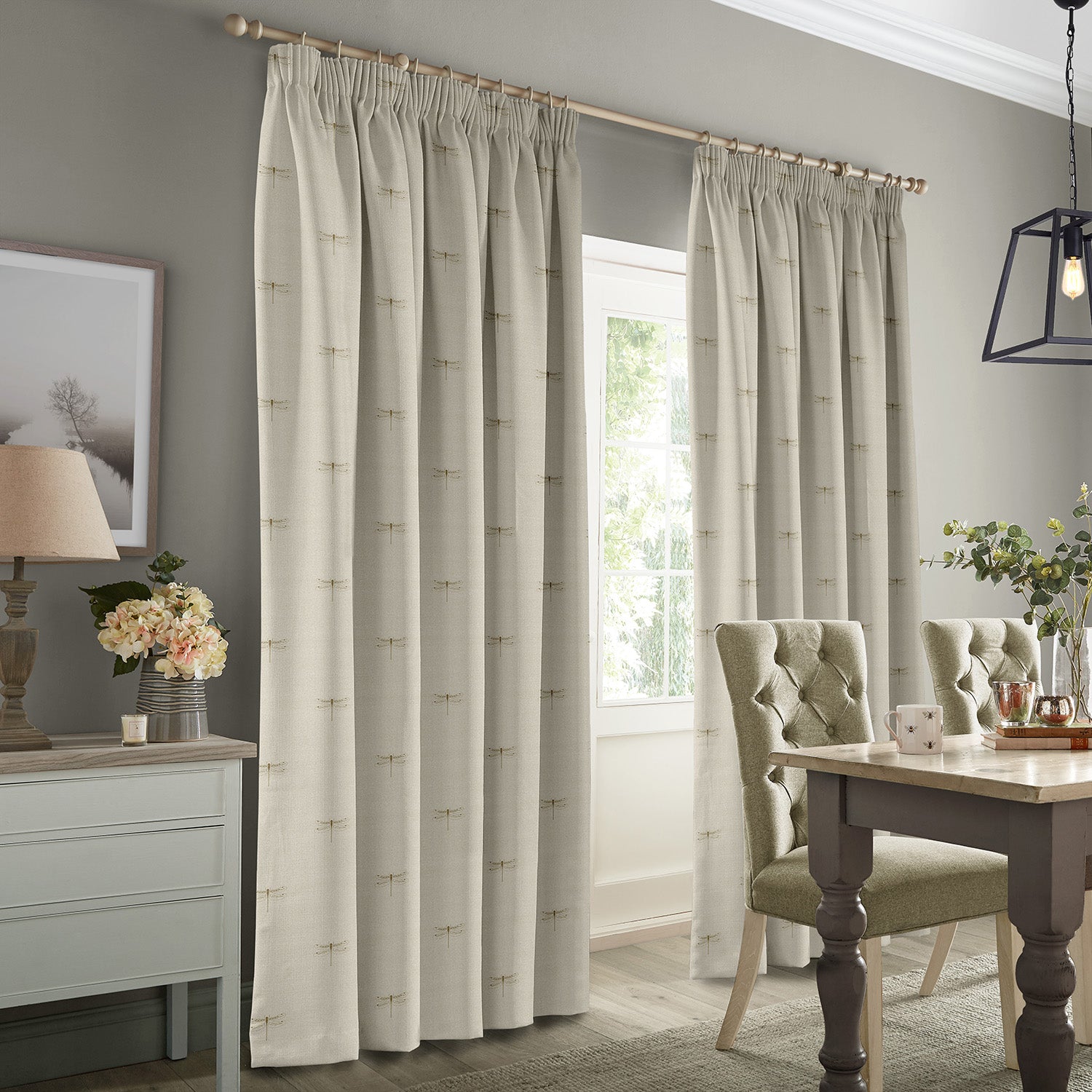 Dragonfly Gold Linen Look Made to Measure Curtains