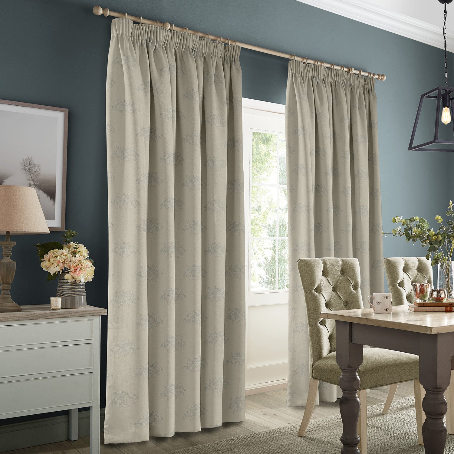 Strawberries Duck Egg Linen Look Made to Measure Curtains