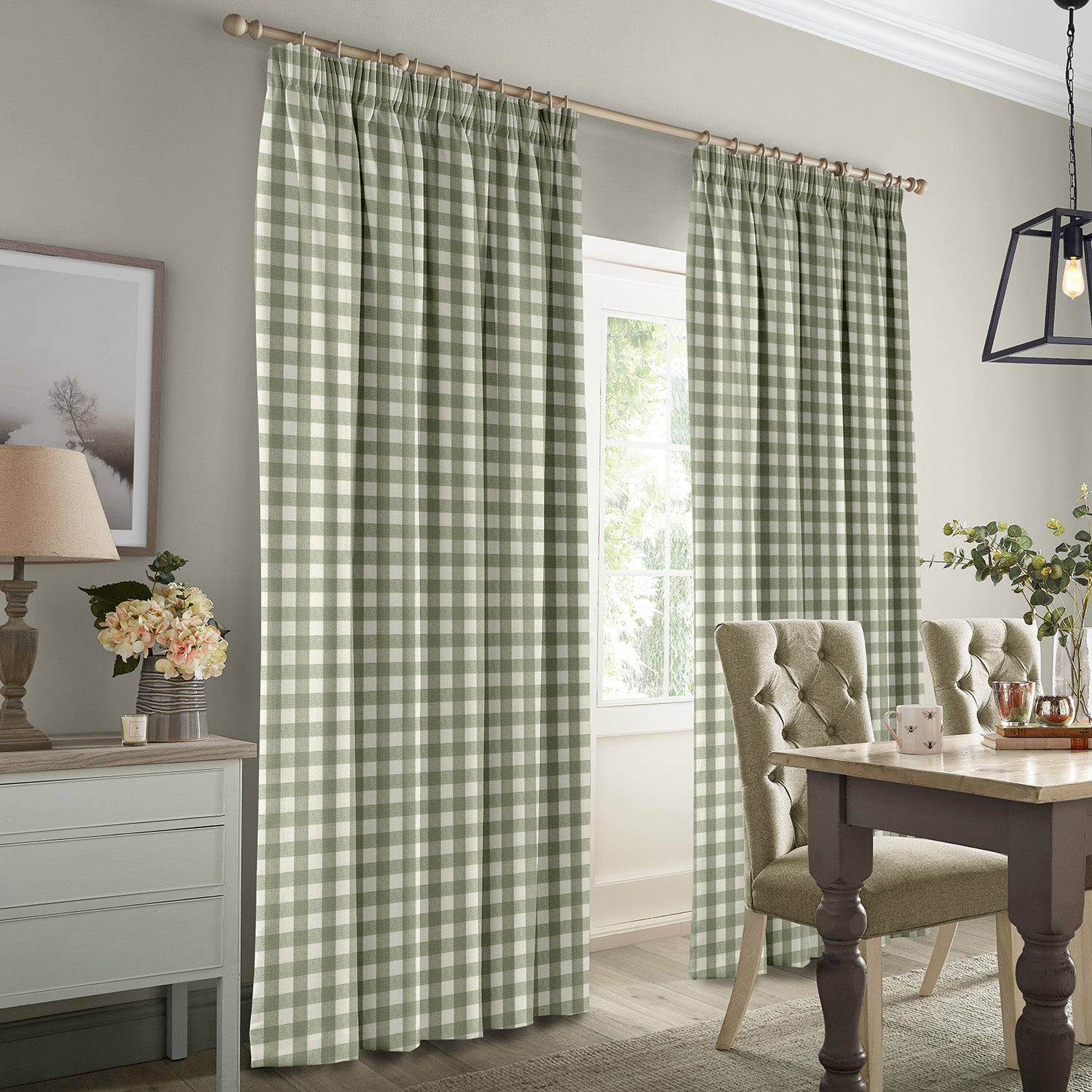 Gingham Sage Made to Measure Curtains