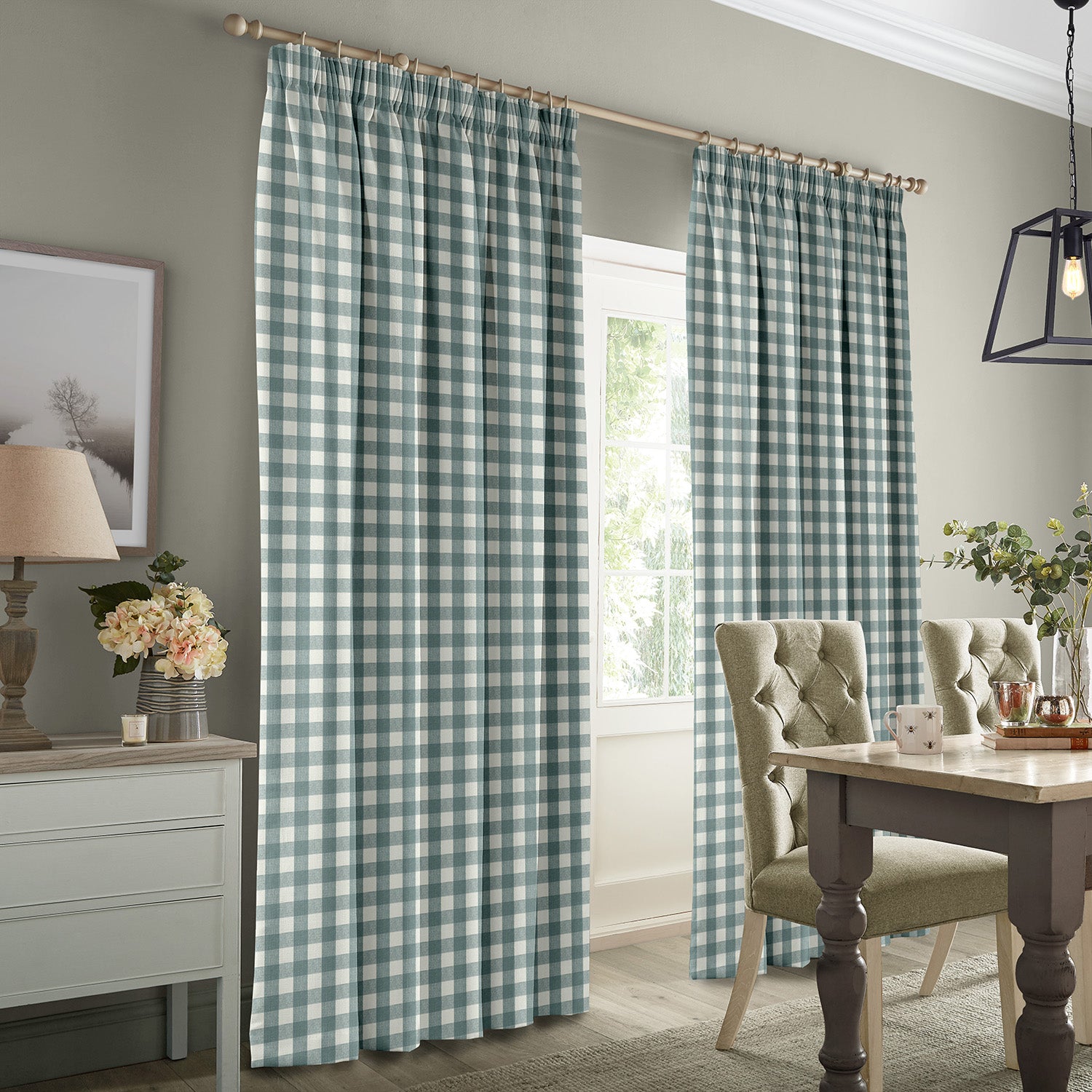 Gingham Teal Made to Measure Curtains