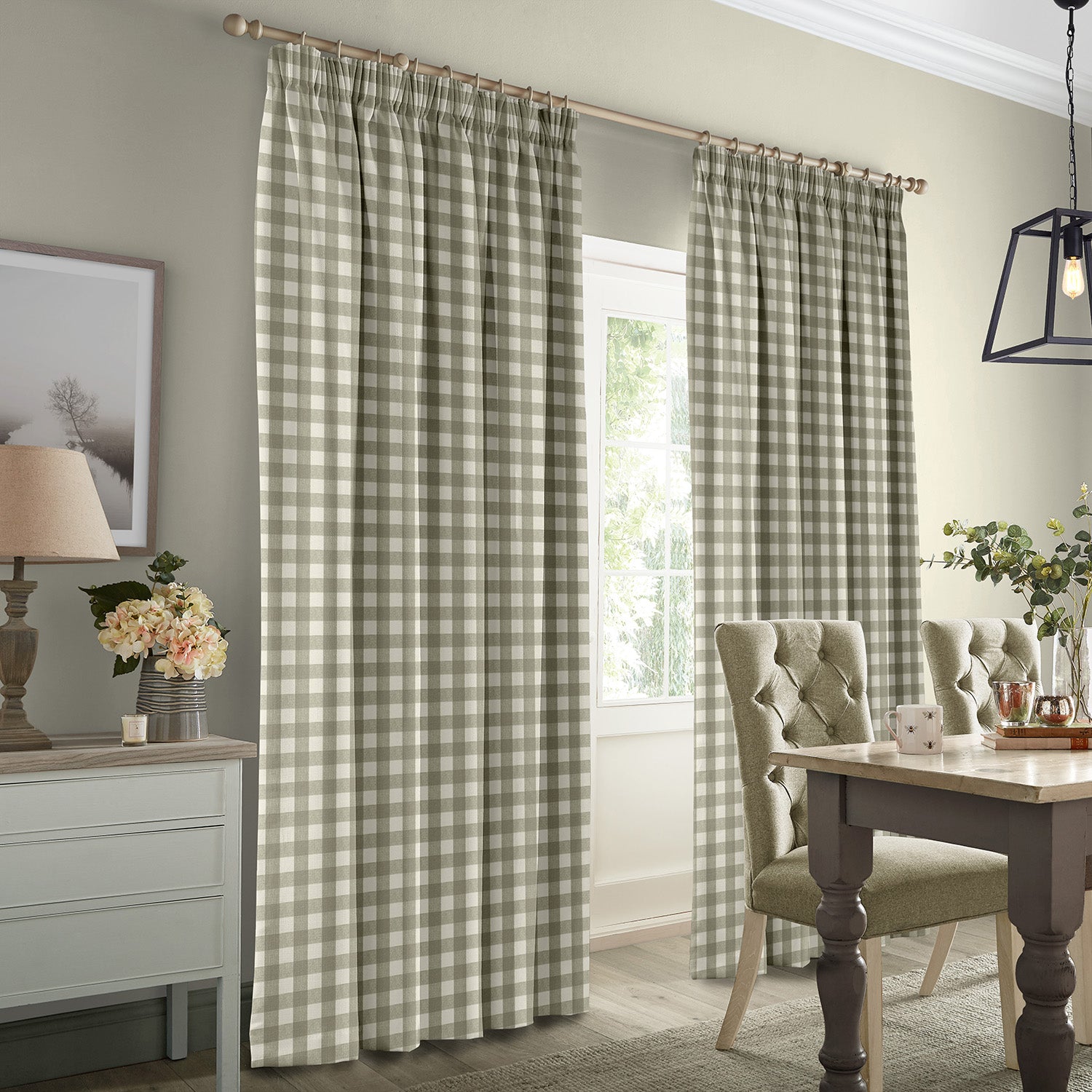 Gingham Warm Stone Made to Measure Curtains