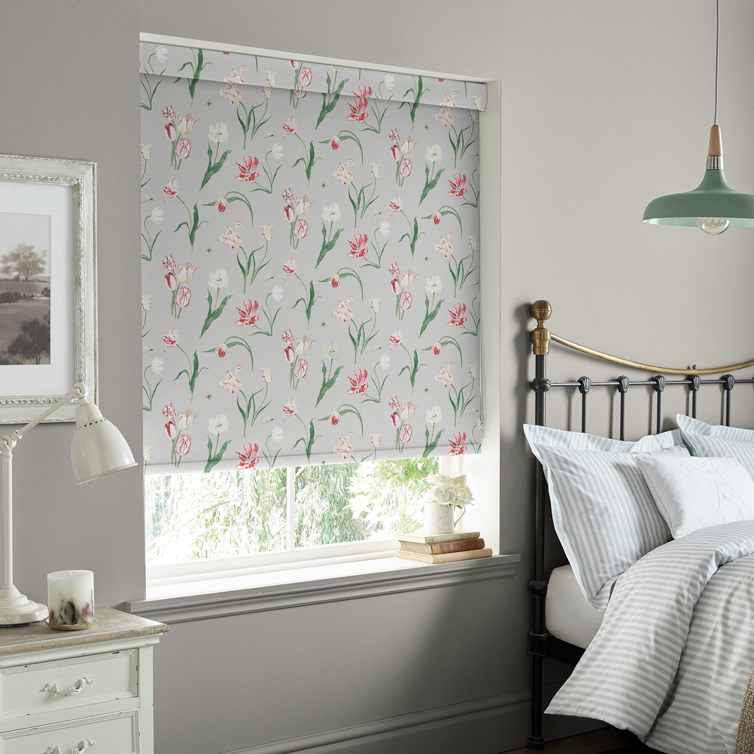 Tulips Pale Grey Made to Measure Roller Blind