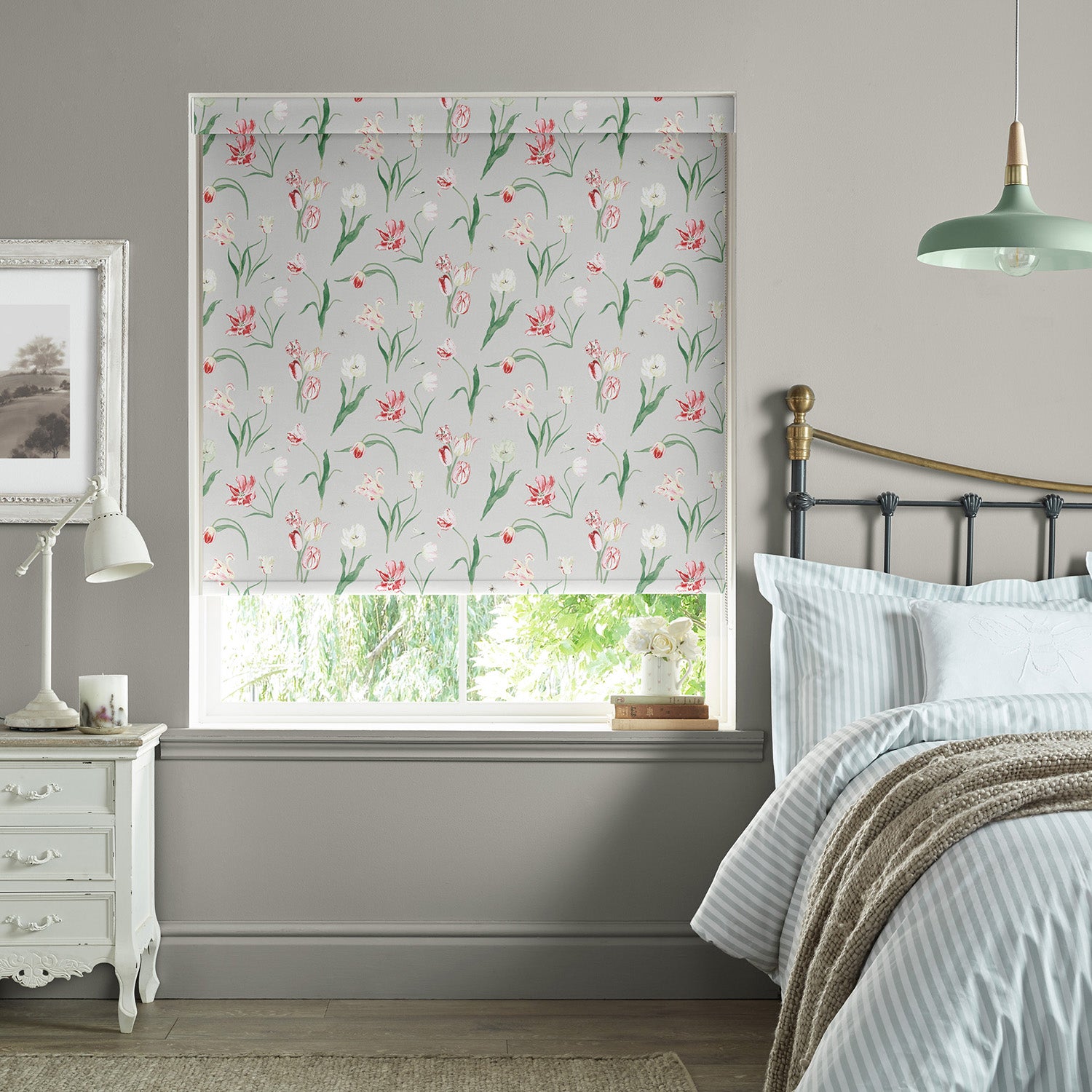 Tulips Pale Grey Made to Measure Roller Blind