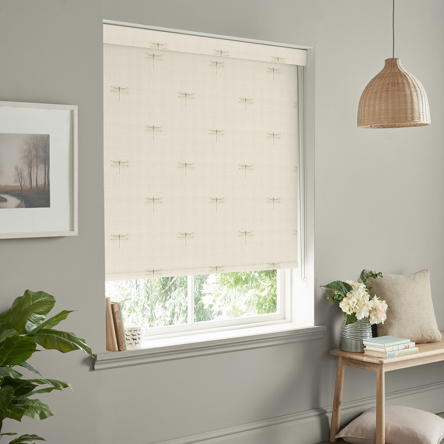 Dragonfly Gold Linen Look Made to Measure Roller Blind