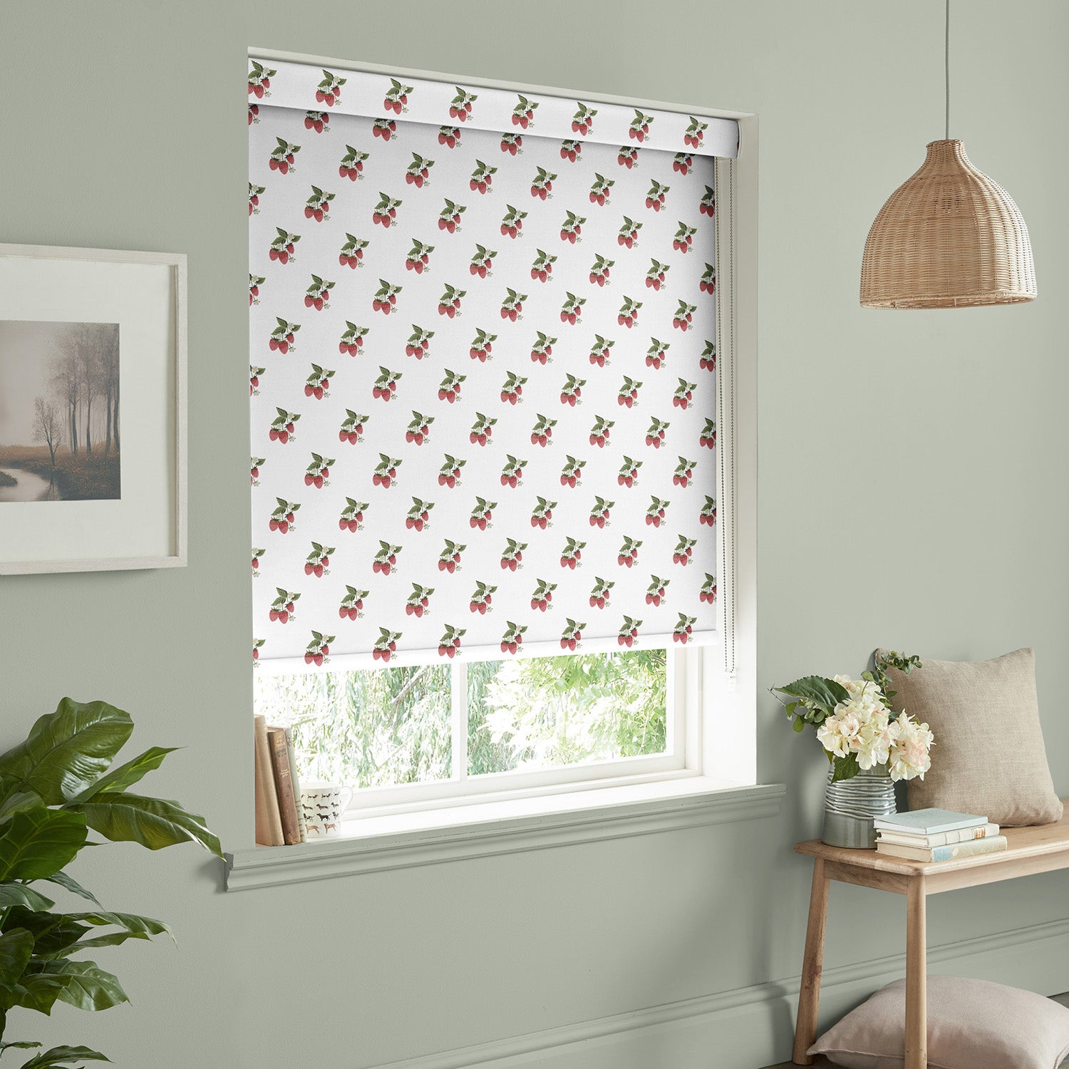 Strawberries White Made to Measure Roller Blind