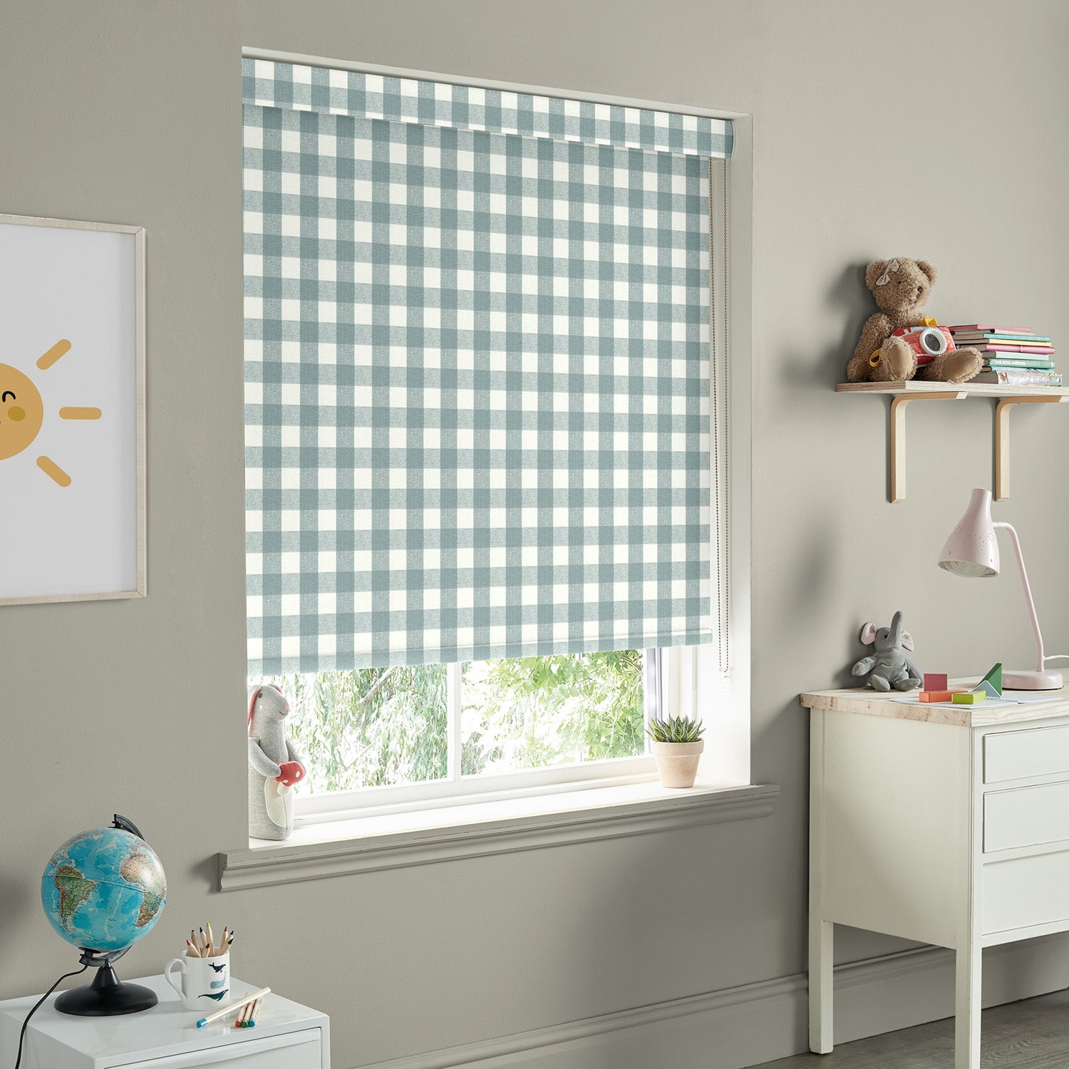 Gingham Teal Made to Measure Roller Blind