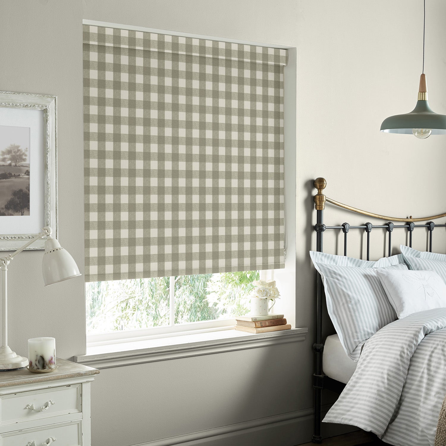 Gingham Warm Stone Made to Measure Roller Blind