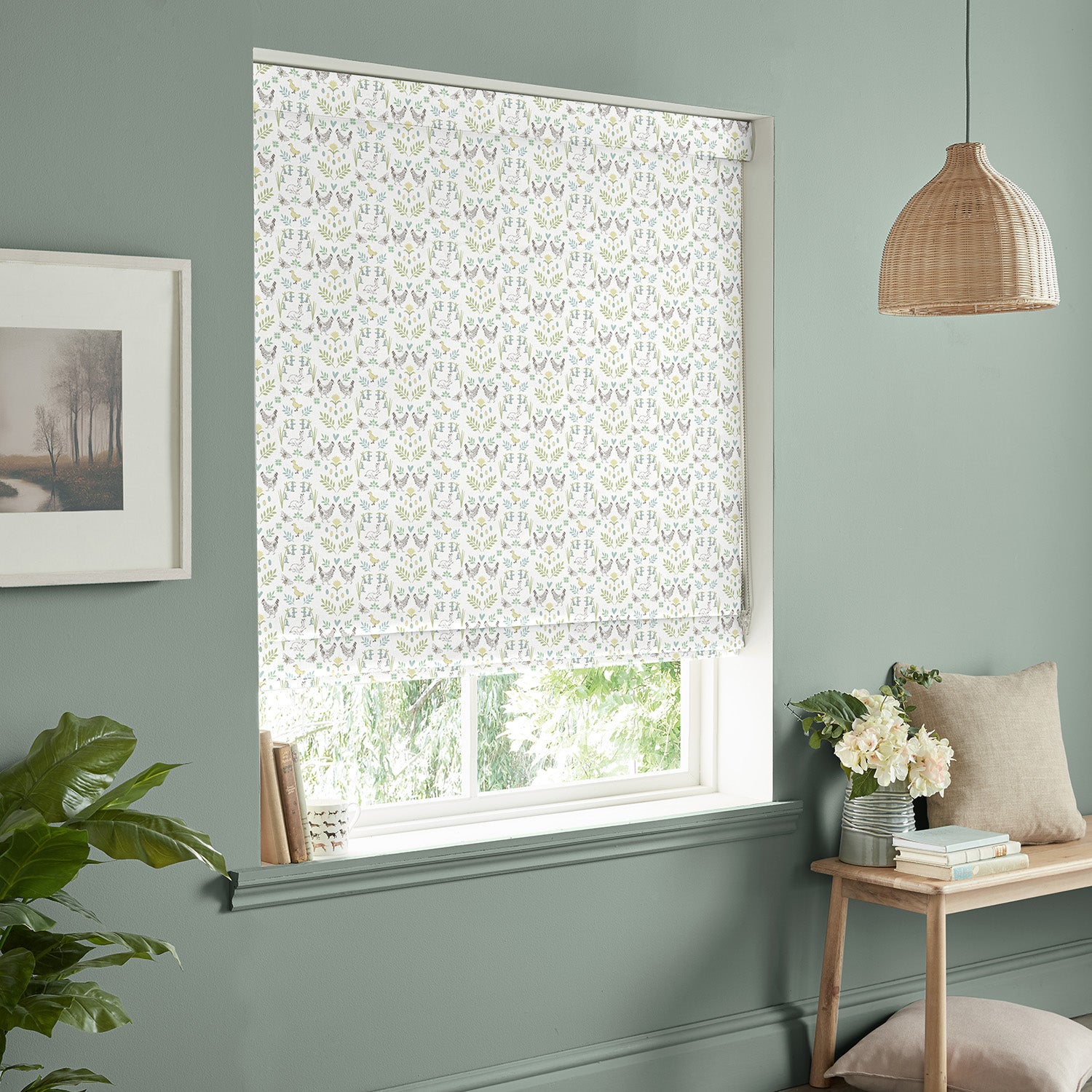 Spring Chicken White Made to Measure Roman Blind