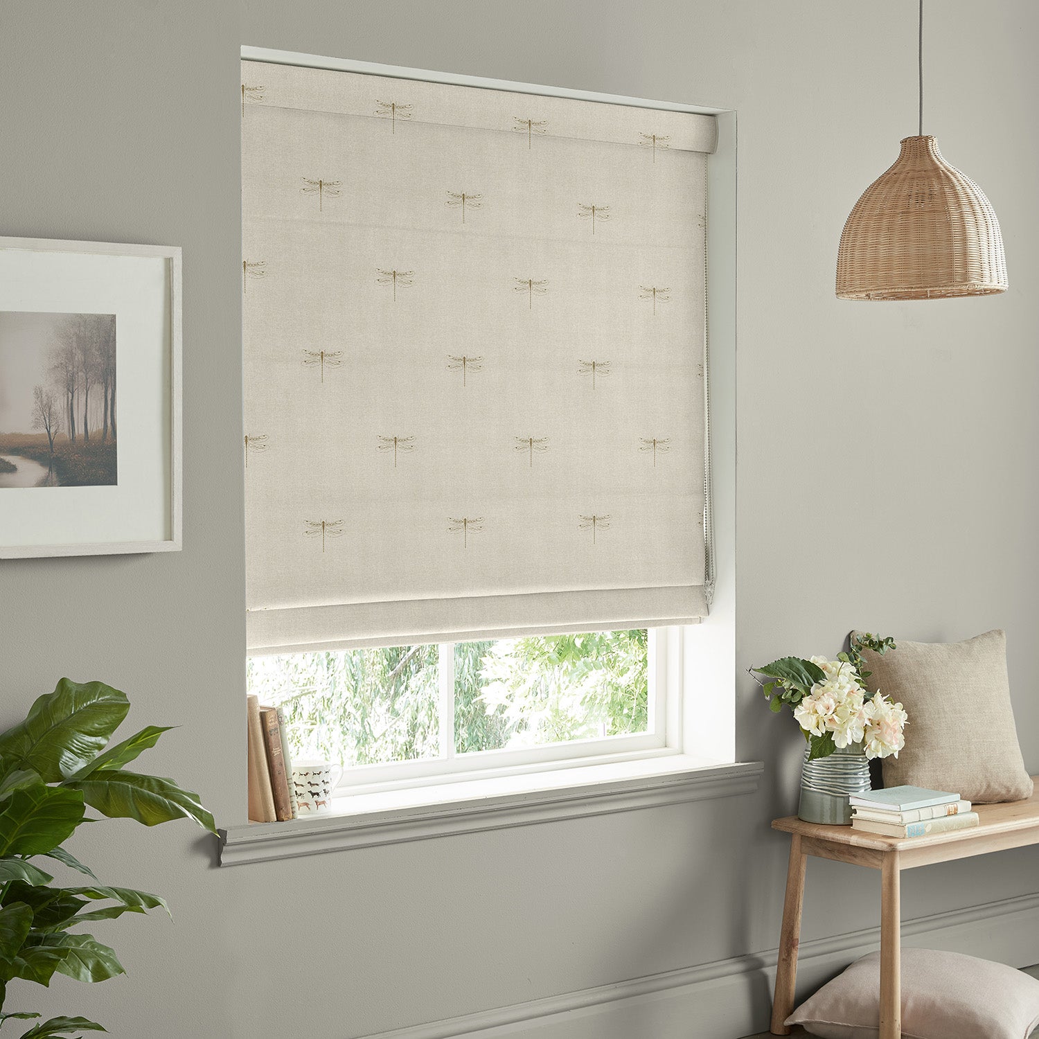 Dragonfly Gold Linen Look Made to Measure Roman Blind