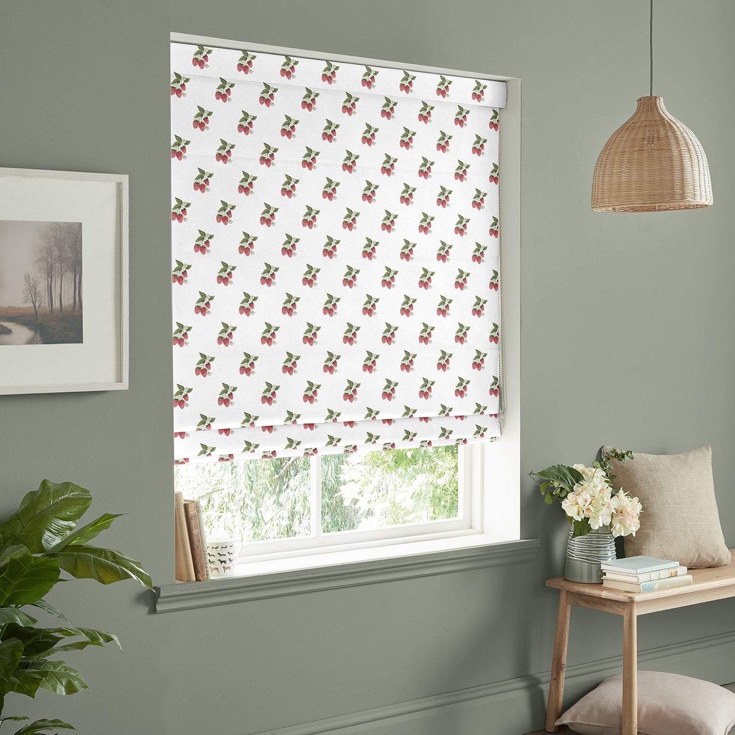 Strawberries White Made to Measure Roman Blind