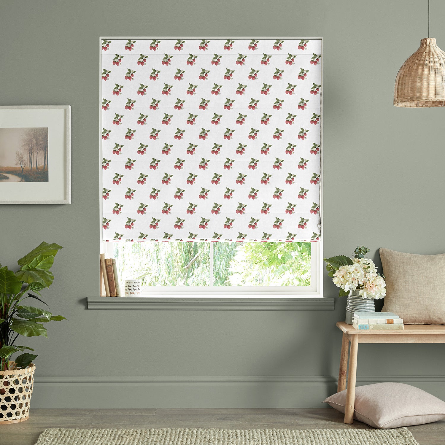 Strawberries White Made to Measure Roman Blind