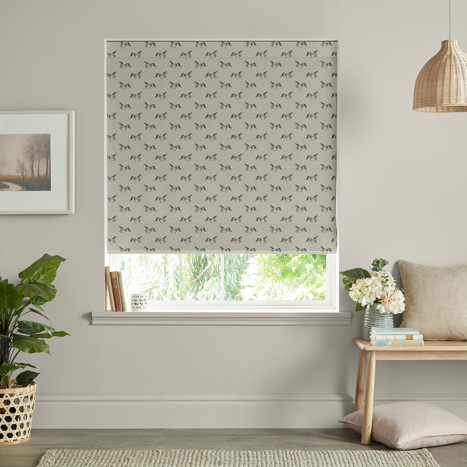 Grey Horse Made to Measure Roman Blind