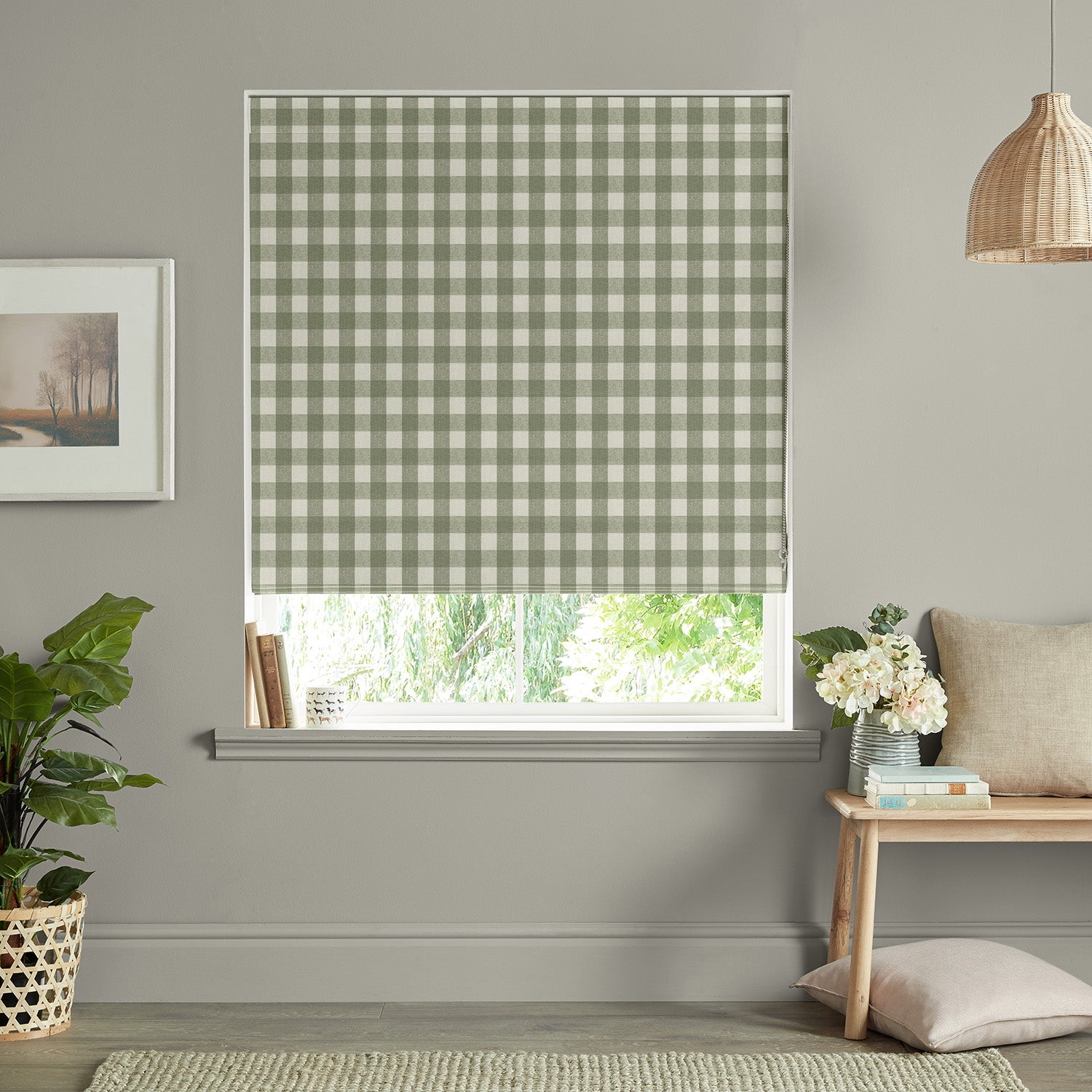 Gingham Sage Made to Measure Roman Blind
