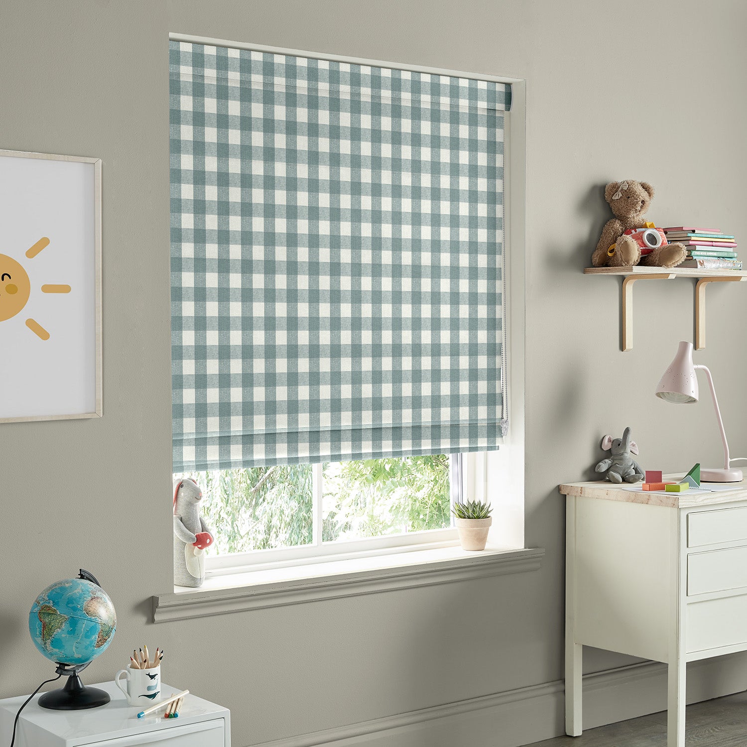 Gingham Teal Made to Measure Roman Blind