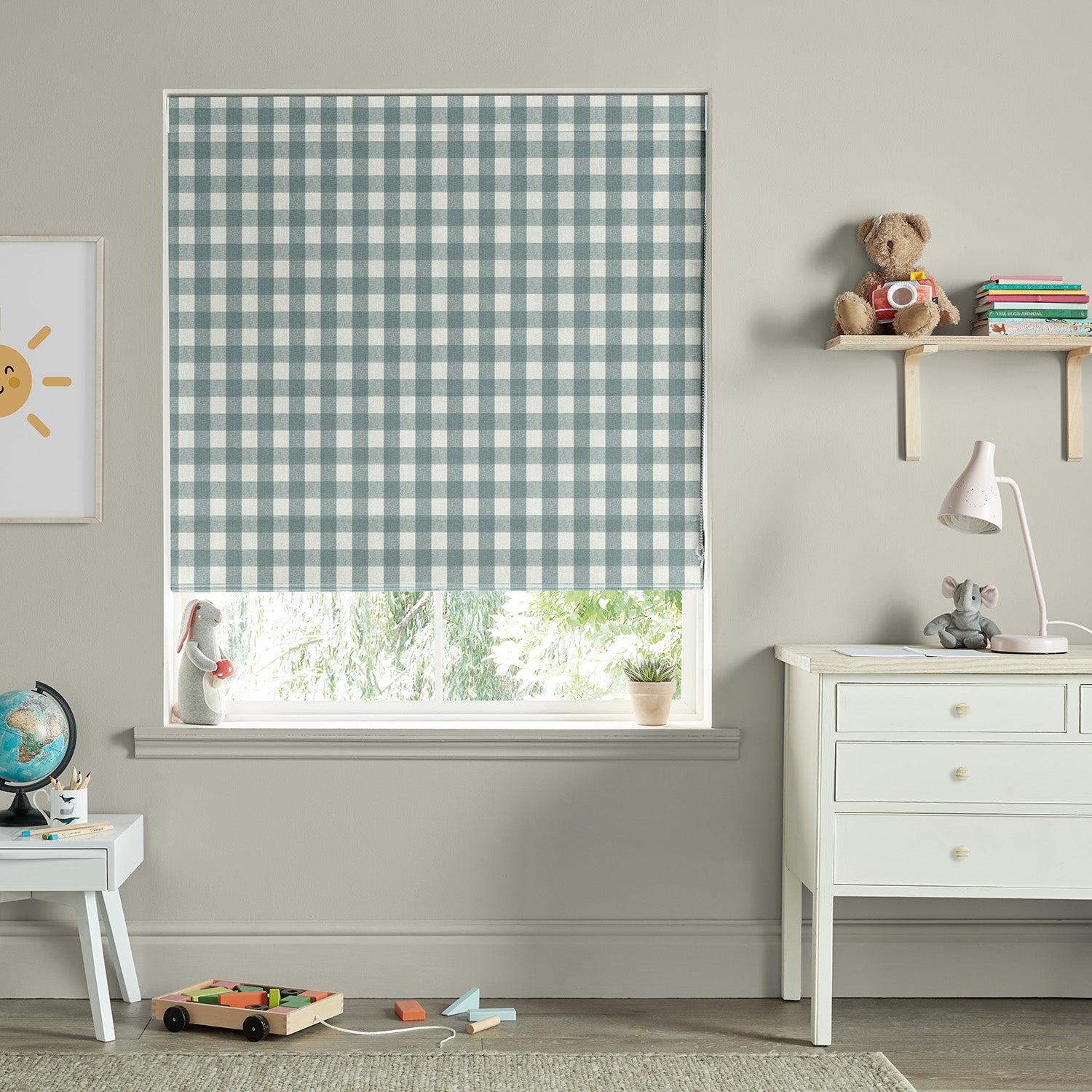 Gingham Teal Made to Measure Roman Blind
