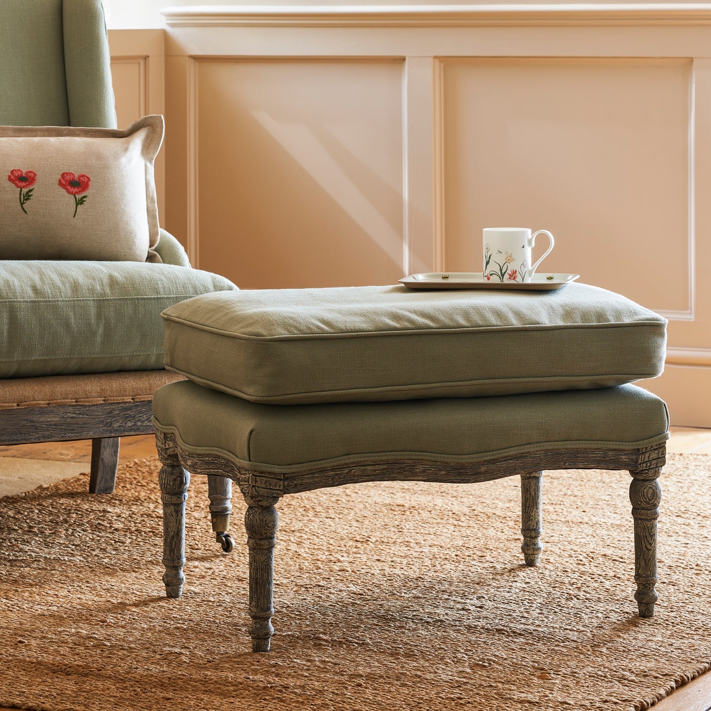 Witham Footstool - Pale Green by Sophie Allport