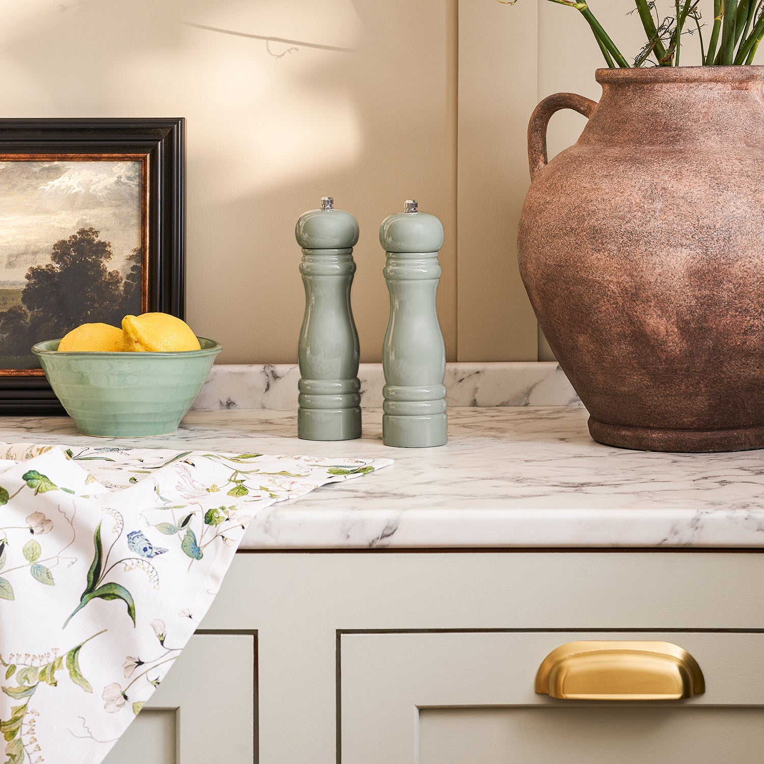Green salt and pepper mills by Sophie Allport