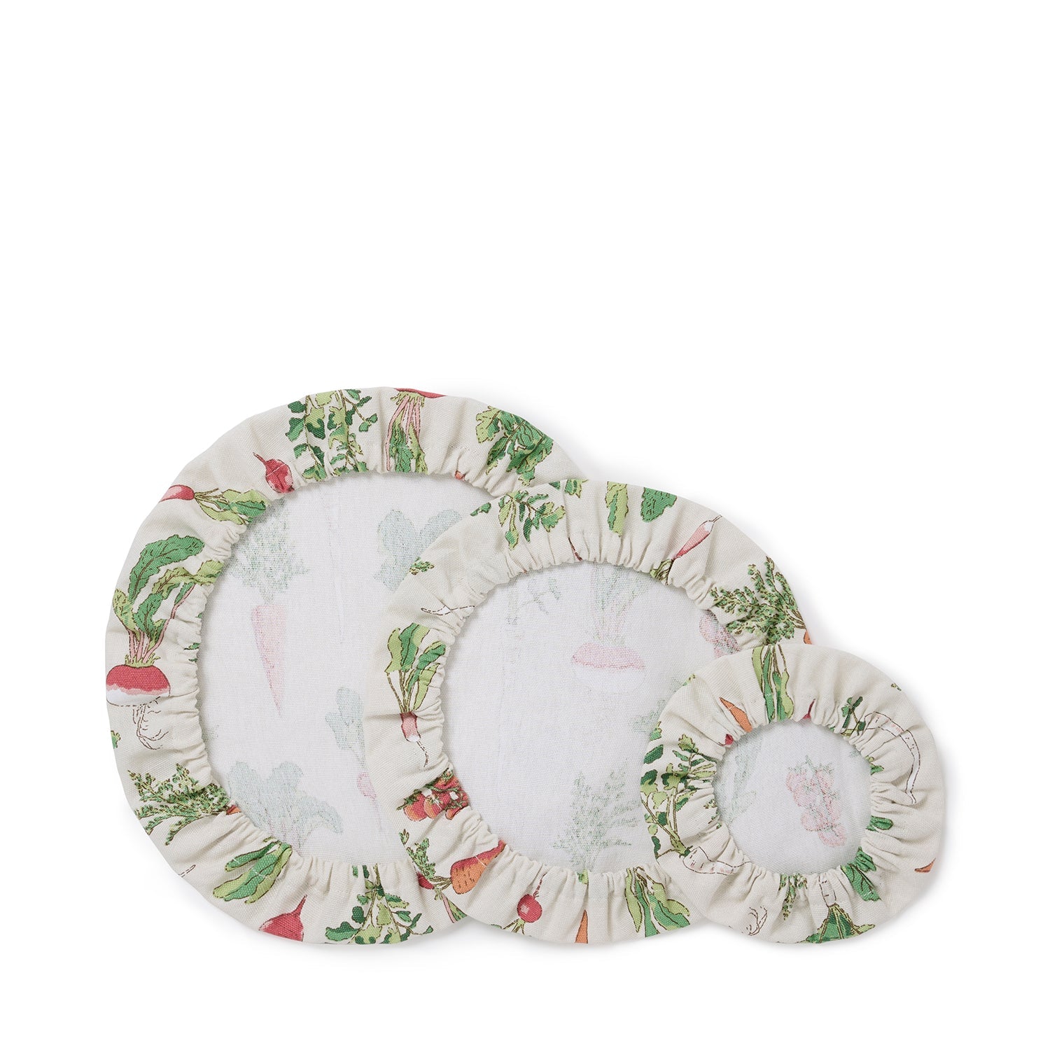 Fabric food covers with garden vegetables print by Sophie Allport back
