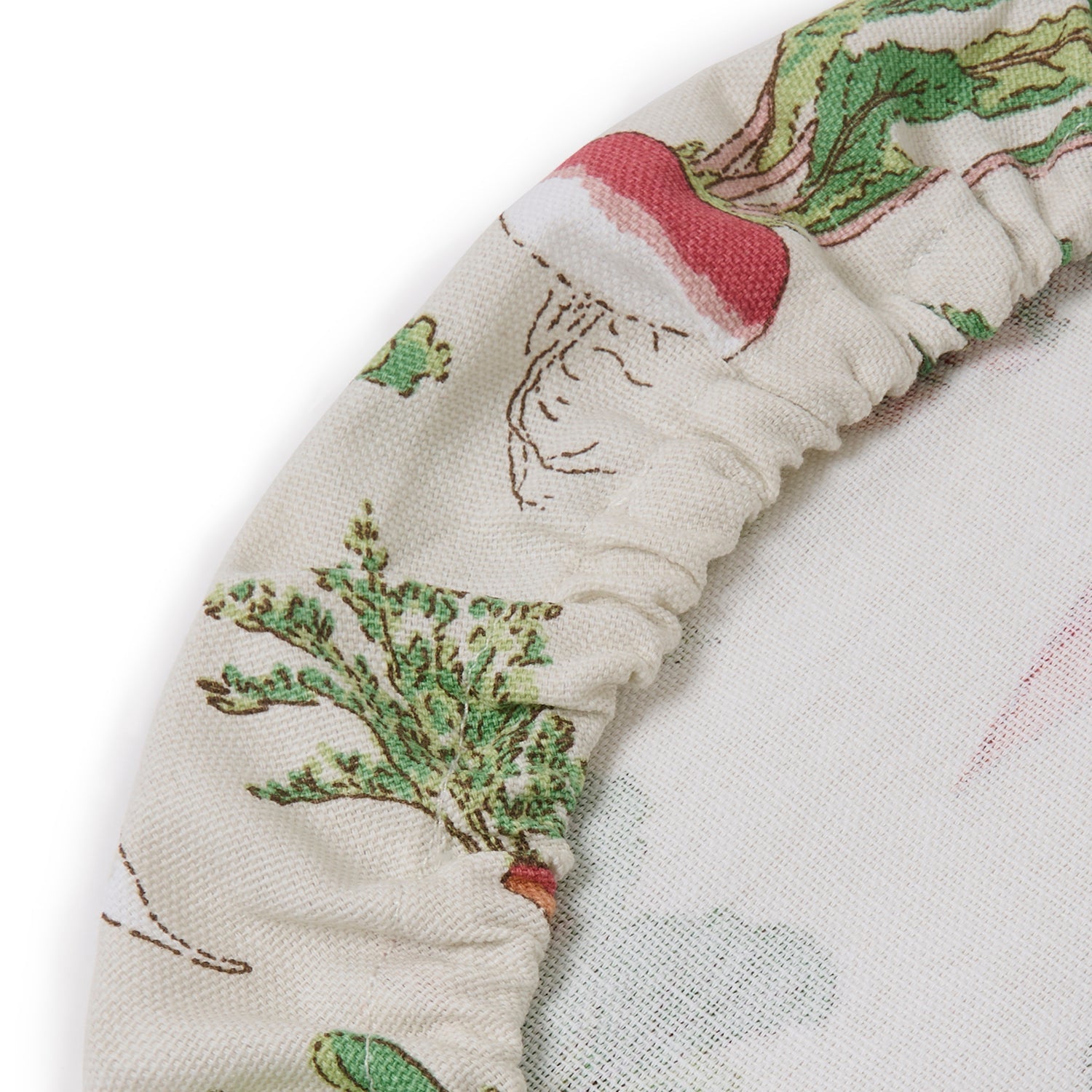 Fabric food covers with garden vegetables print by Sophie Allport back detail