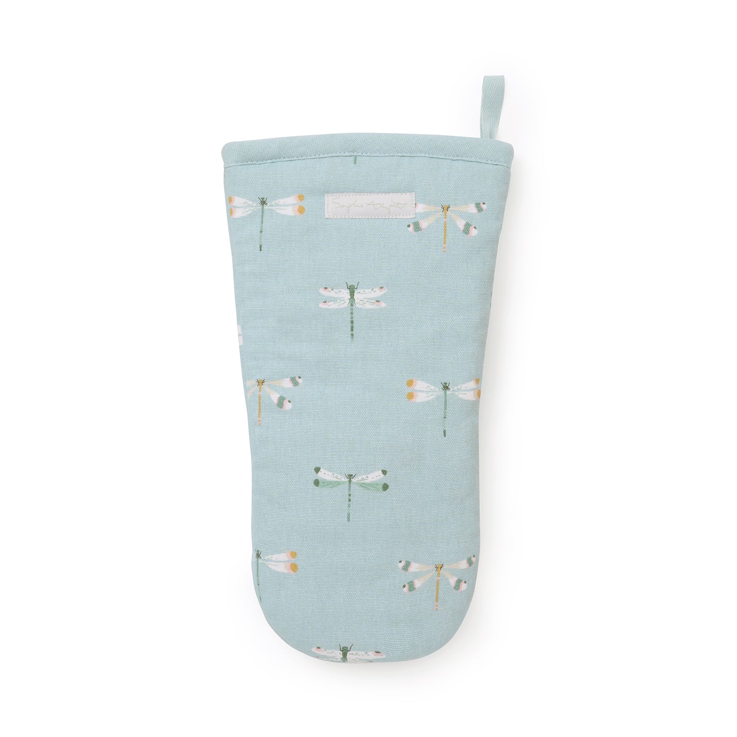 Blue oven mitt with dragonfly print by Sophie Allport front