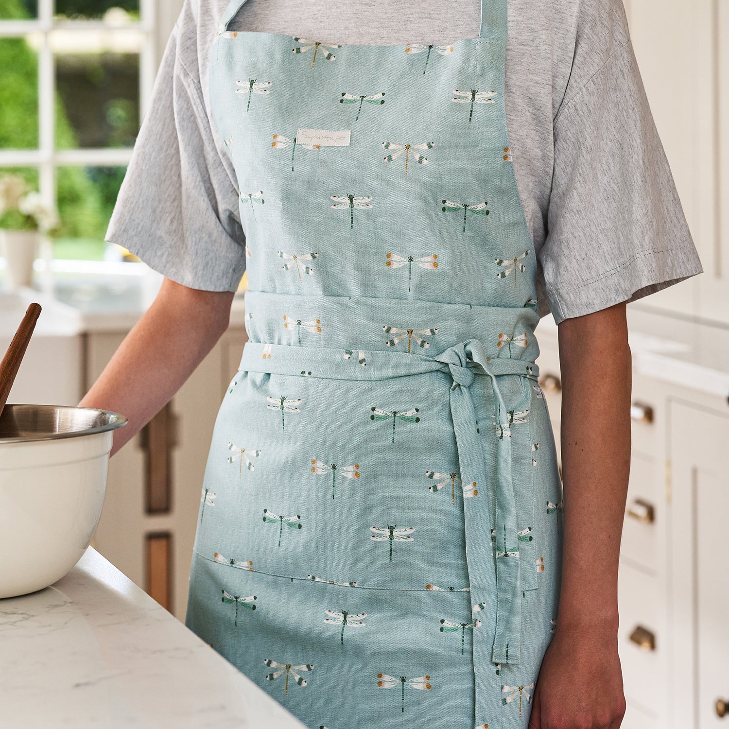 Blue dragonfly printed adult apron by Sophie Allport