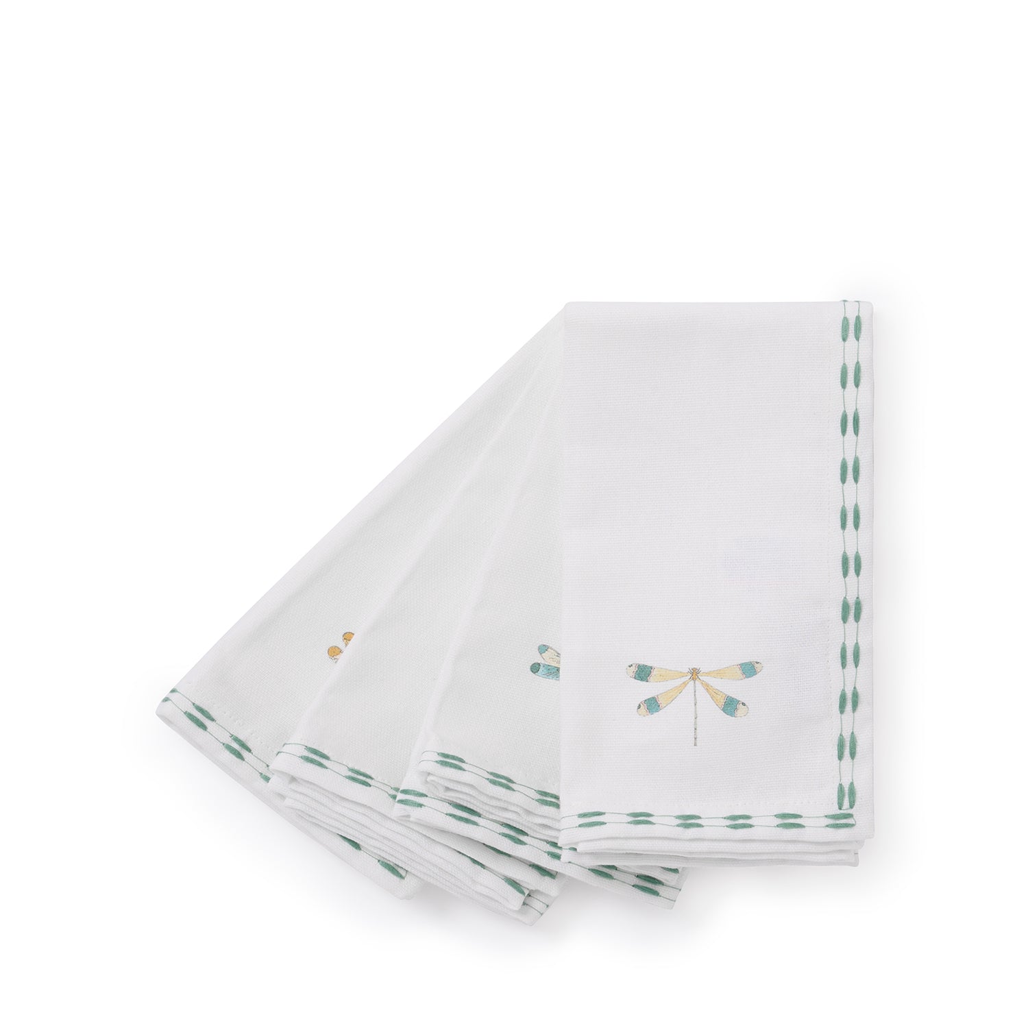 White embroidered napkins with dragonfly print by Sophie Allport set of 4