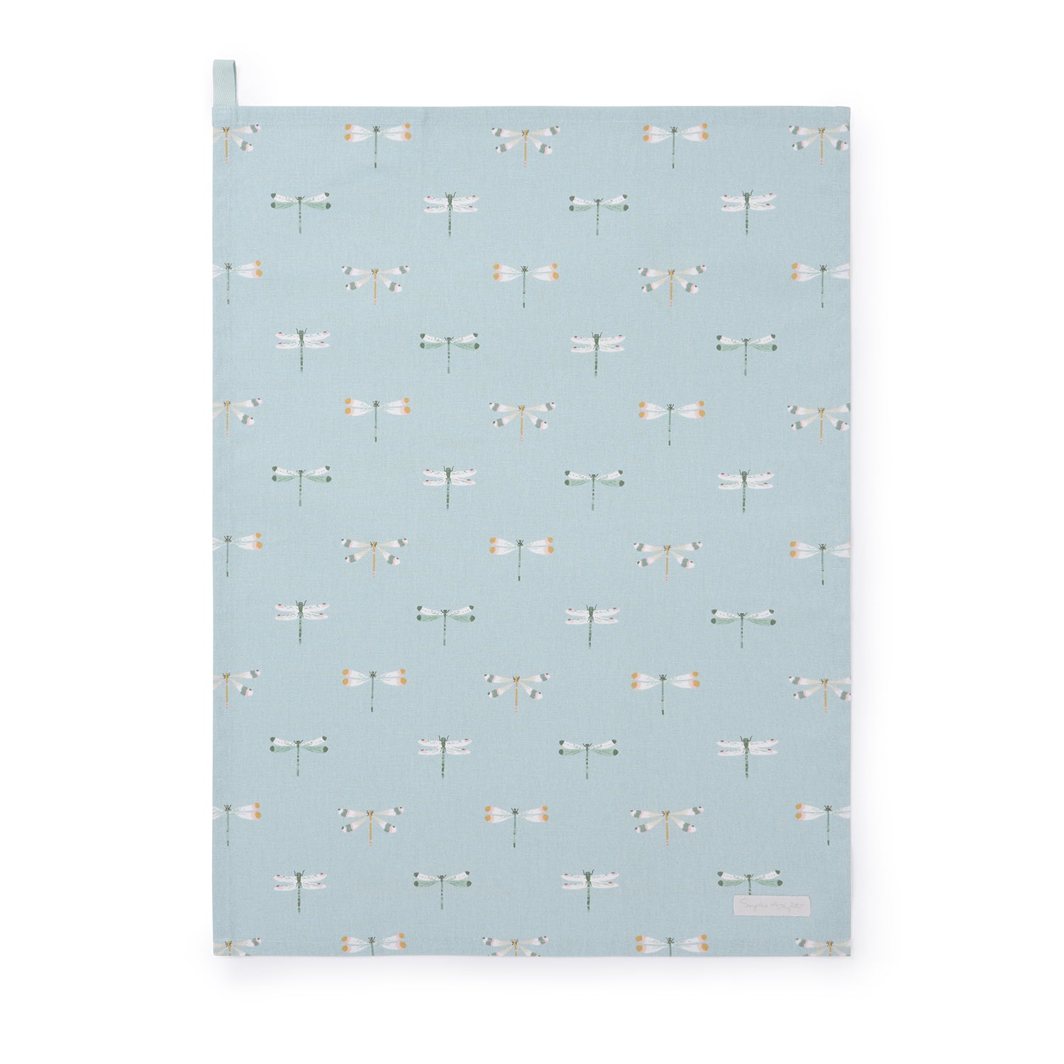 Blue tea towel with dragonfly print by Sophie Allport front