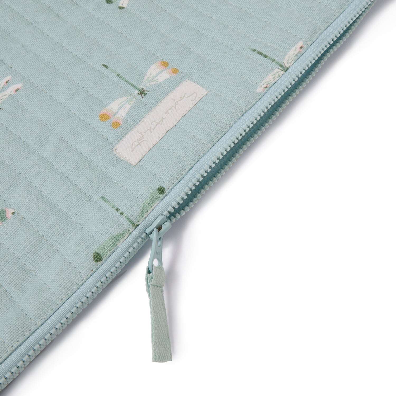 Blue cotton laptop cases with dragonfly print by Sophie Allport zip closure