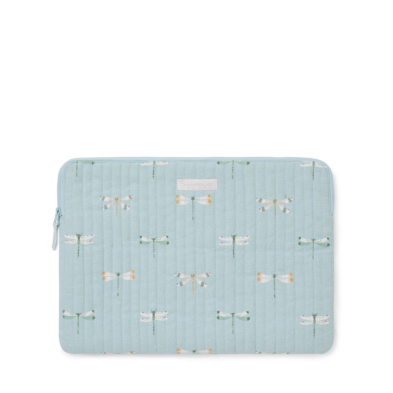 Blue cotton laptop cases with dragonfly print by Sophie Allport front large