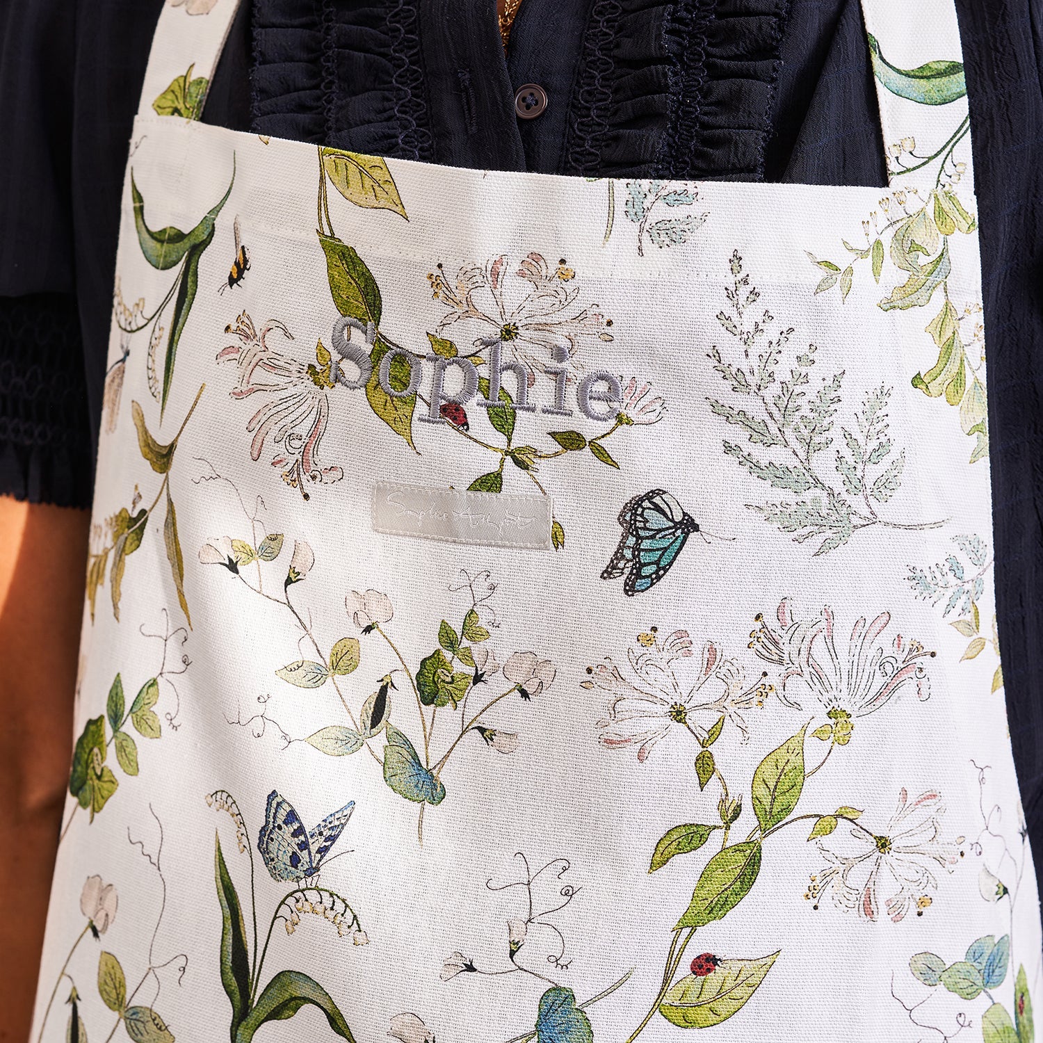 White floral print adult apron by Sophie Allport personalisation