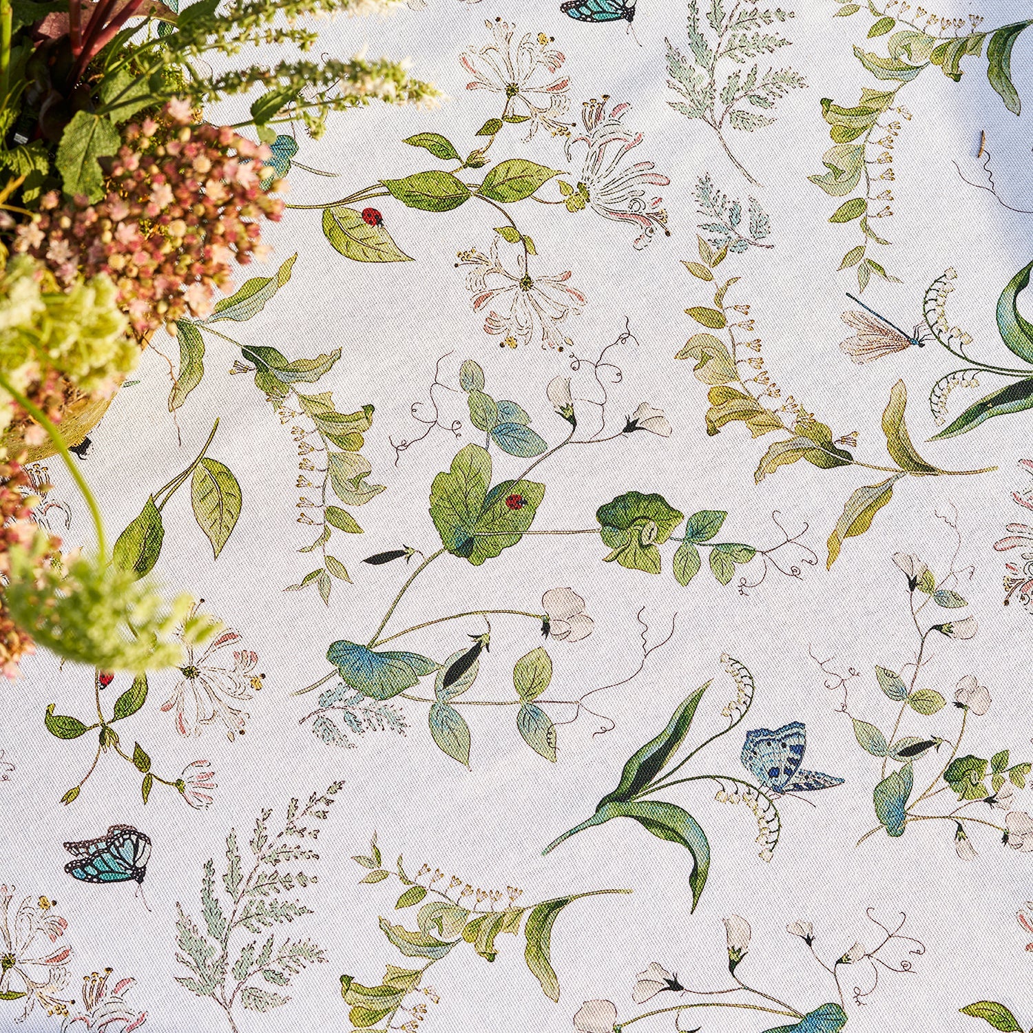 White table runner with floral print by Sophie Allport detail