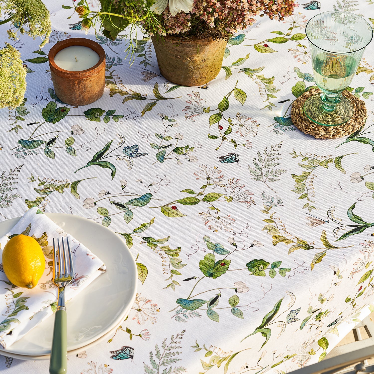 White table runner with floral print by Sophie Allport detail
