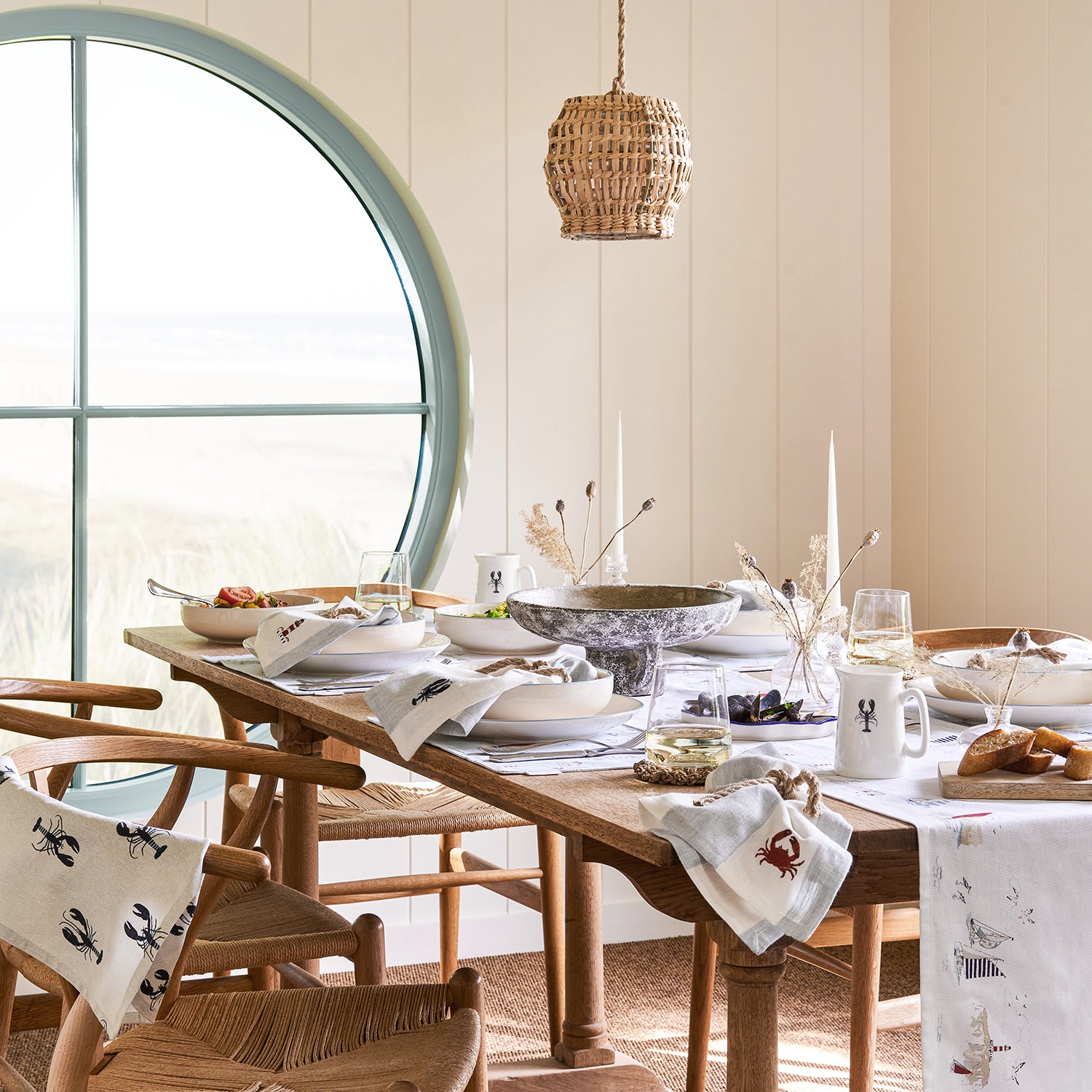 Coastal Boats Embroidered Linen Napkins (Set of 4)