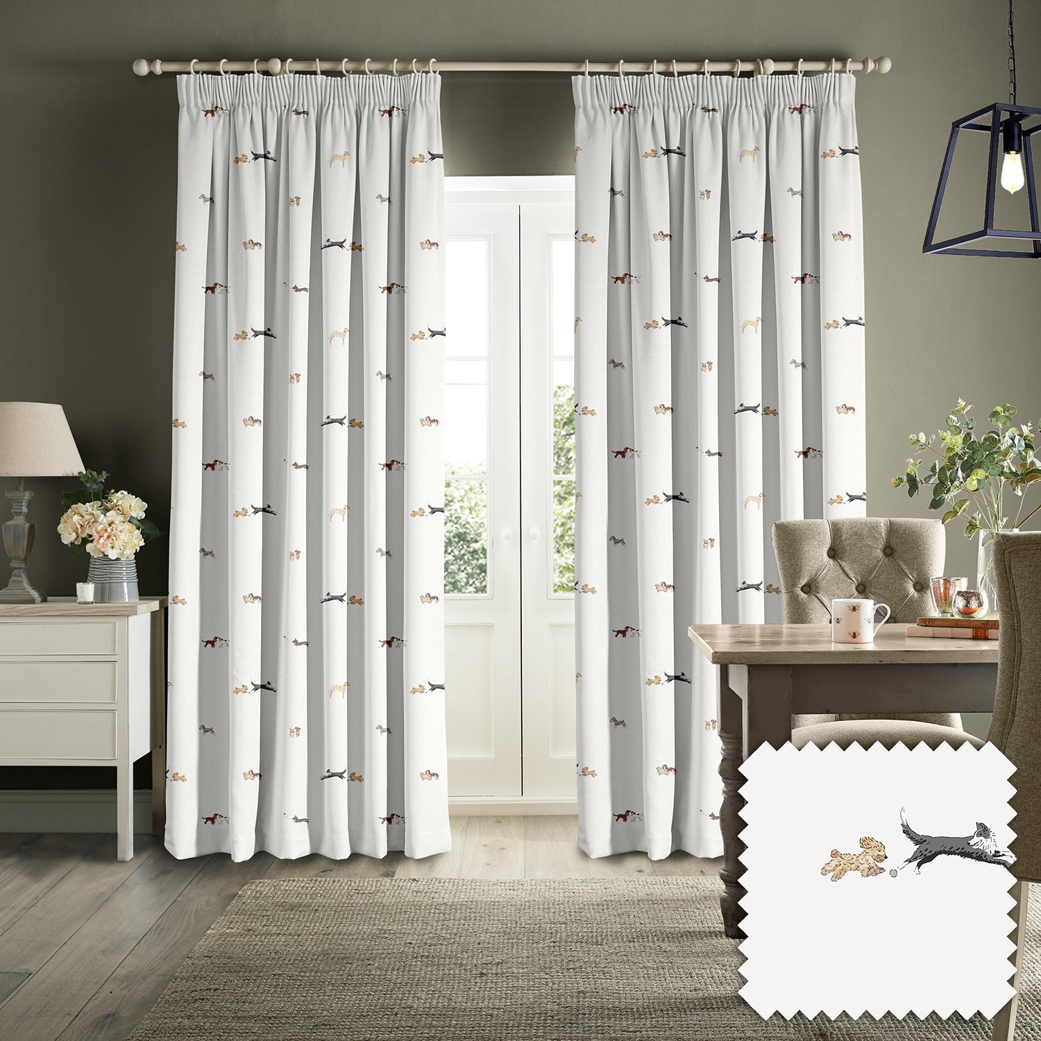 Doggy Daycare Off White Made to Measure Curtains by Sophie Allport