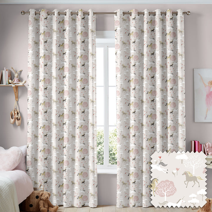Forest Ponies Soft Pink Made to Measure Curtains by Sophie Allport