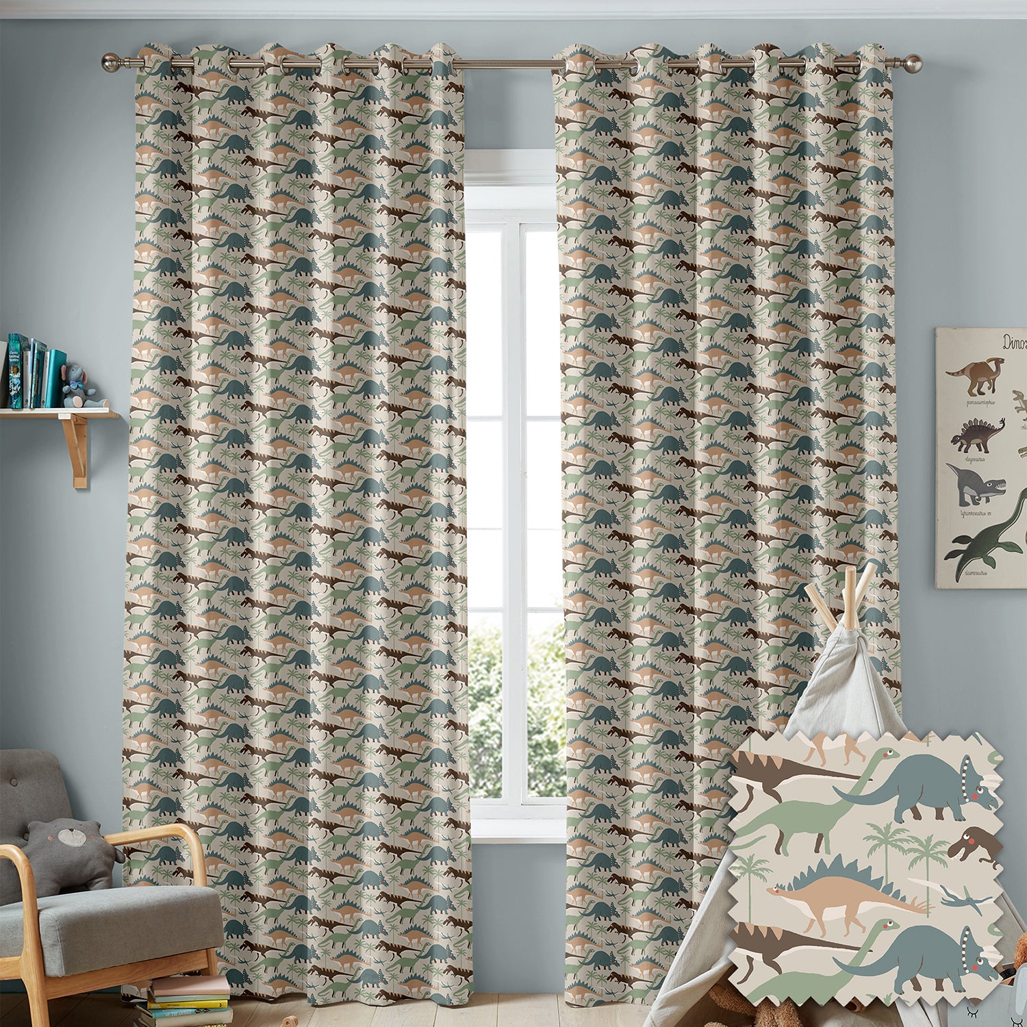 Dinosaur Camouflage Khaki Made to Measure Curtains by Sophie Allport