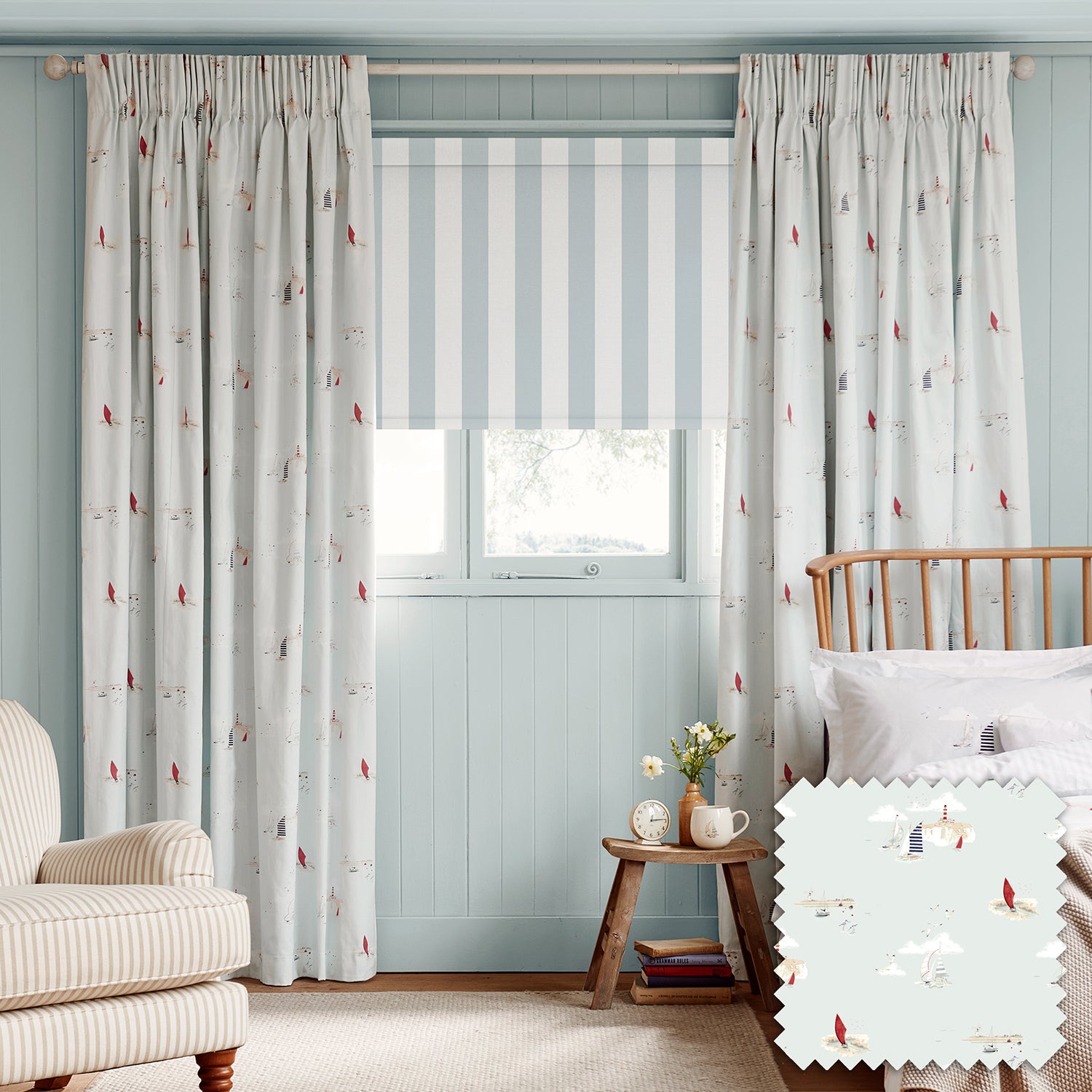 Coastal Boats Blue Made to Measure Curtains