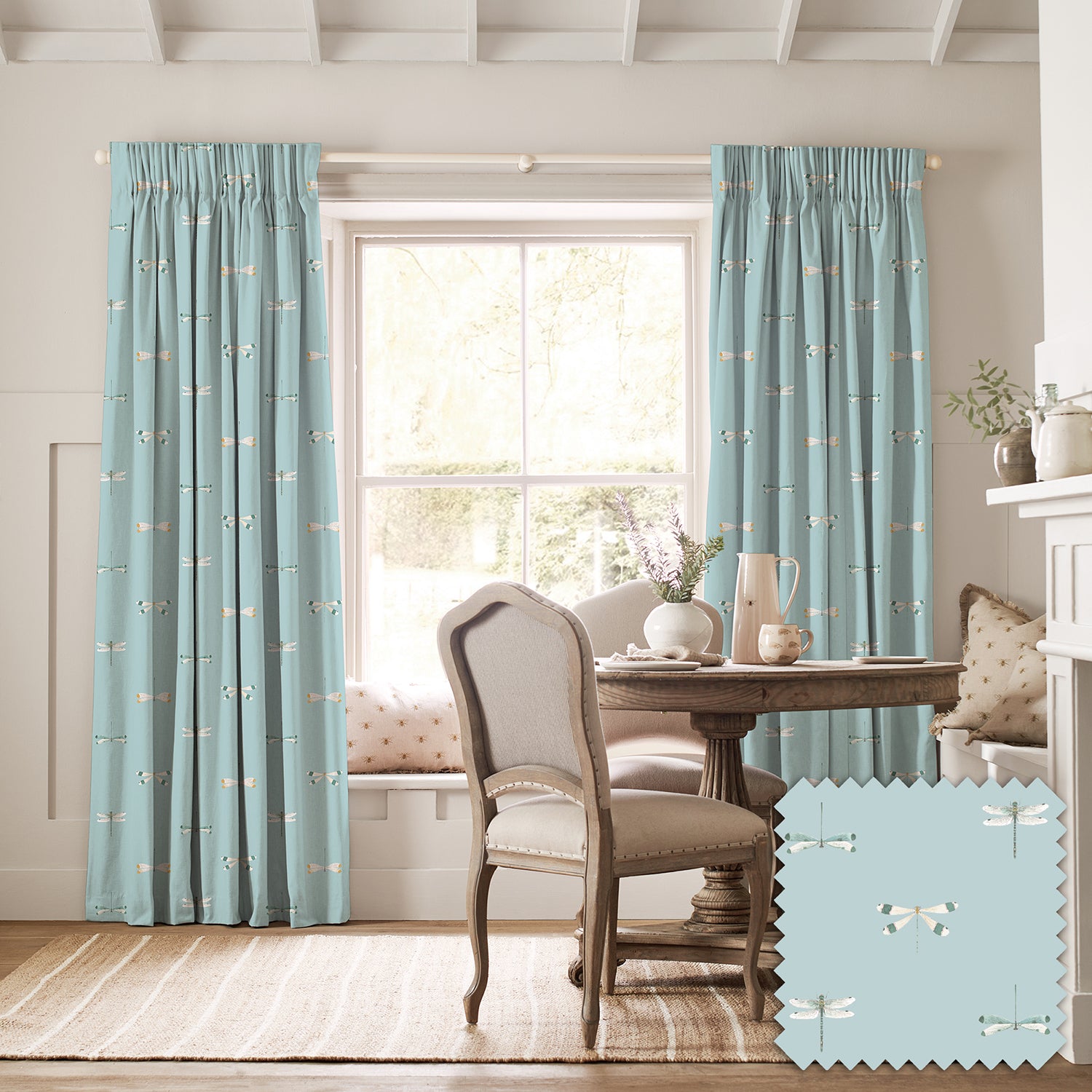 Watercolour Dragonfly Blue Made to Measure Curtains