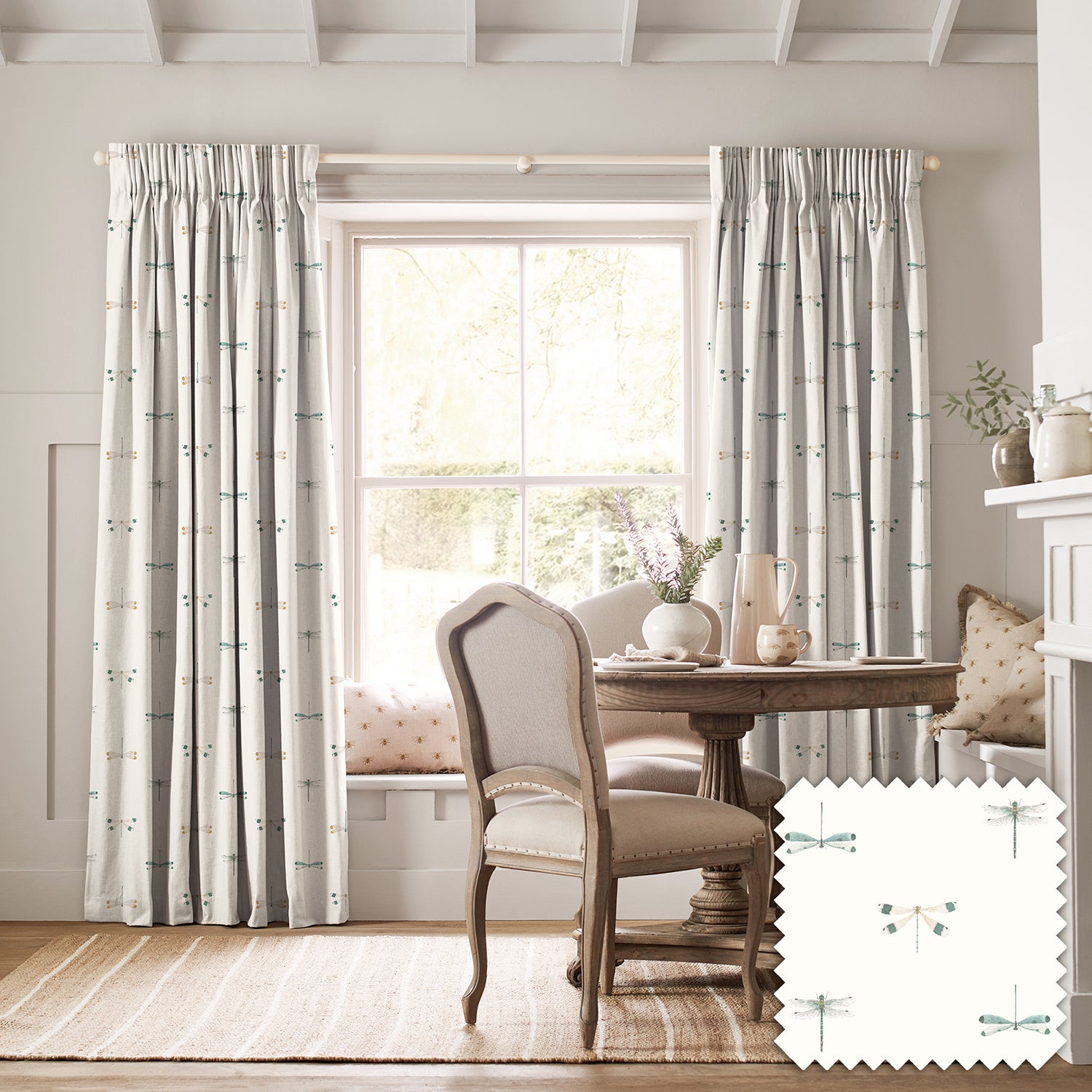 Watercolour Dragonfly White Made to Measure Curtains